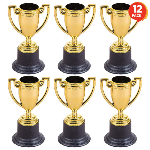 Artcreativity Gold Plastic Trophies For Kids - Pack Of 12 Golden Colored Trophy Set - 4 Inch Award Cups For Football, Soccer, Ba