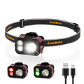 EverBrite 400LM Rechargeable Headlamp, 1.59 oz Lightweight & Comfortable Head Lamp with Hat Clip, IP67 Waterproof, White/Red/Gre
