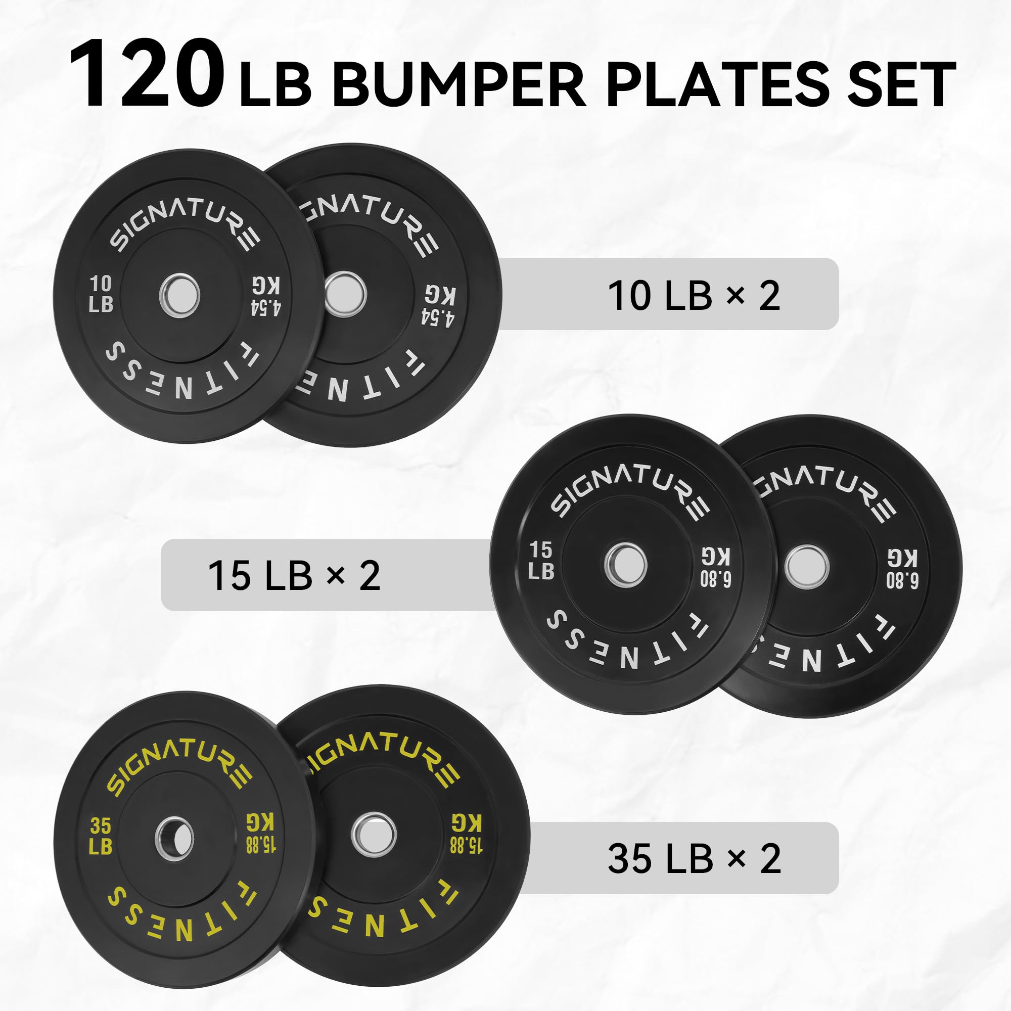 Fitvids 2'' Olympic Bumper Plate Weight Plates With Steel Hub, 120-Pound Set, 2X 10Lb, 2X 15Lb, 2X 35Lb