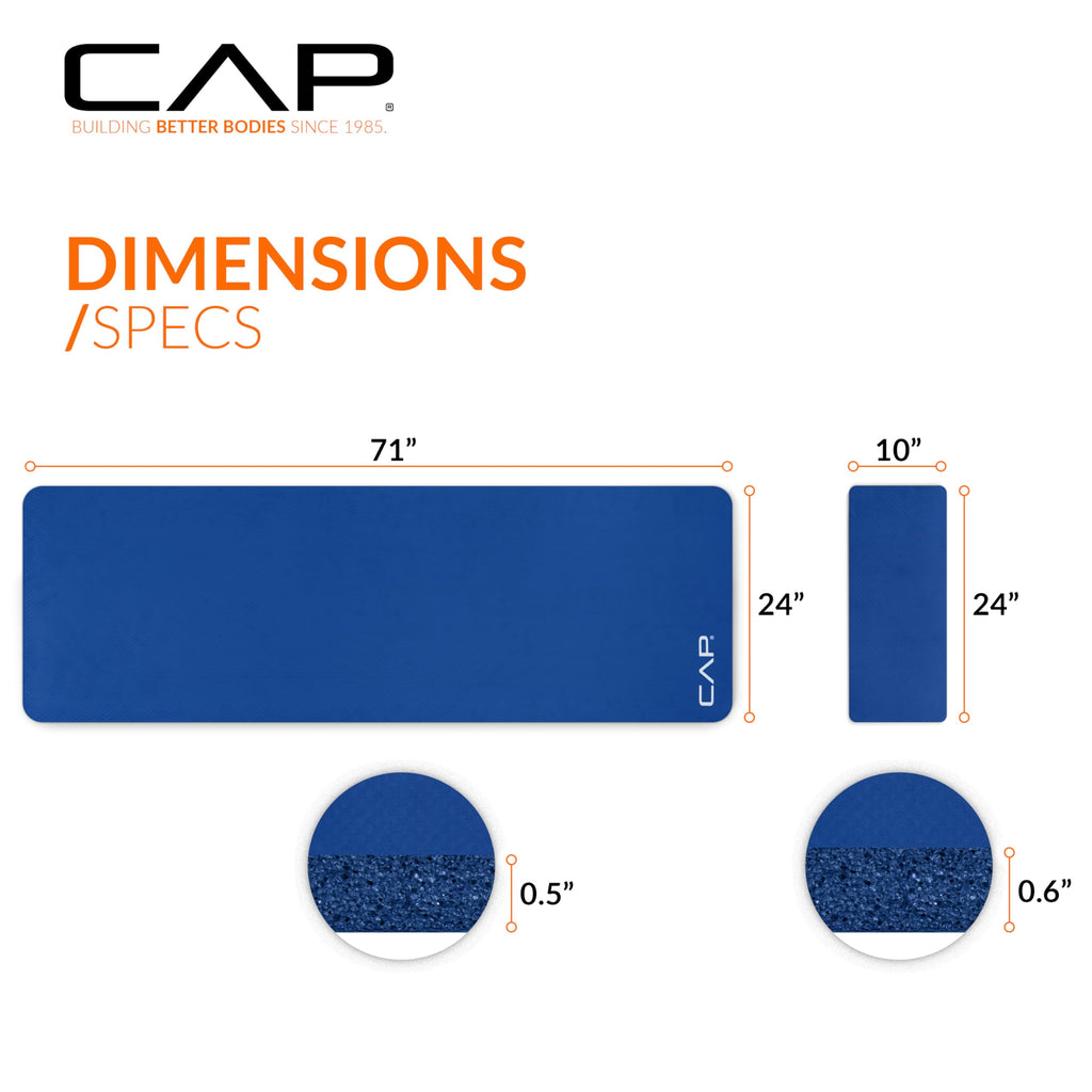 Cap High Density Exercise Yoga Mat With Strap And Knee Pad 71''X24''X1/2'' Blue