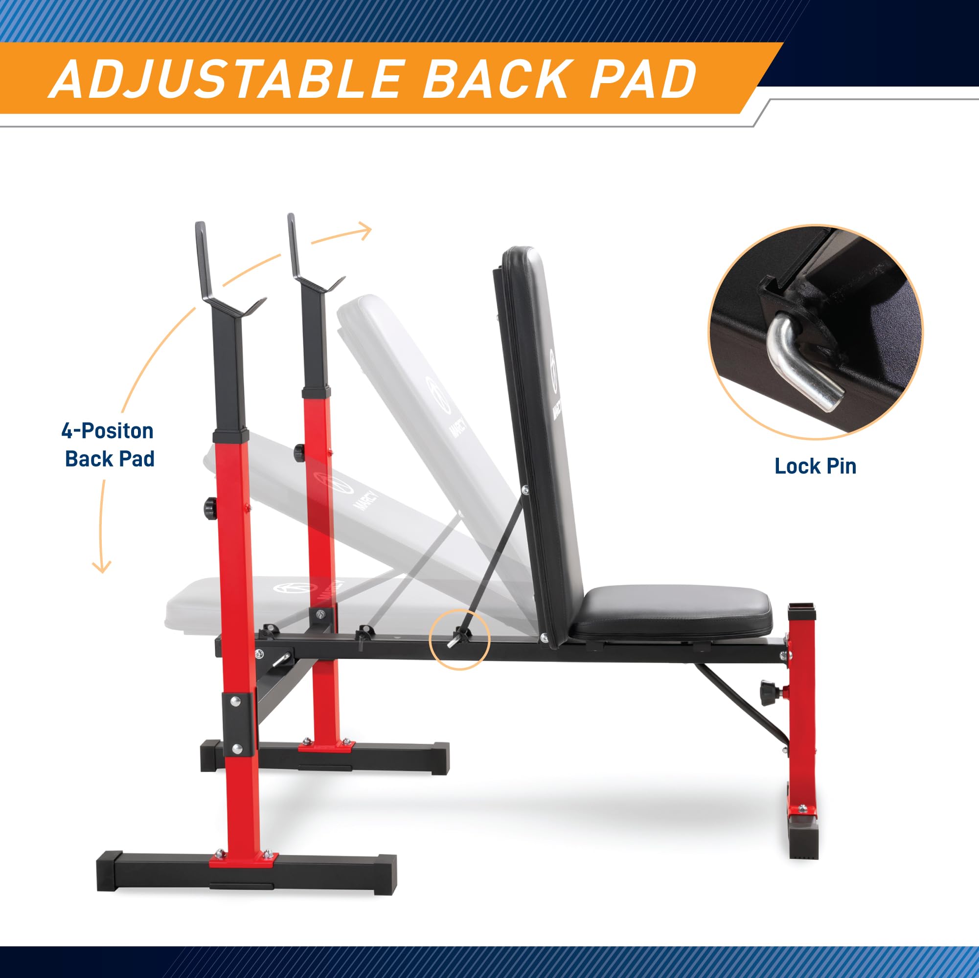 Marcy Foldable Deluxe Standard Weight Bench with Adjustable Back and Bar Catch, Personal Home Gym for Strength Training, Weightl