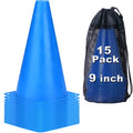 Cyrico 9 Inch Cones Sports, 15 Pack Soccer Training Cones Agility Field Parking Safety Blue Plastic Traffic Cones For Football B