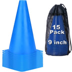 Cyrico 9 Inch Cones Sports, 15 Pack Soccer Training Cones Agility Field Parking Safety Blue Plastic Traffic Cones For Football B