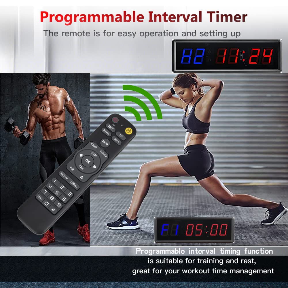 Gym Clock Timer For Home With Remote,Ktzon 1.5'' 1.8'' Metal Led Gym Timer Clock,Crossfit Timer Workout Stopwatch,Tabata Timer C