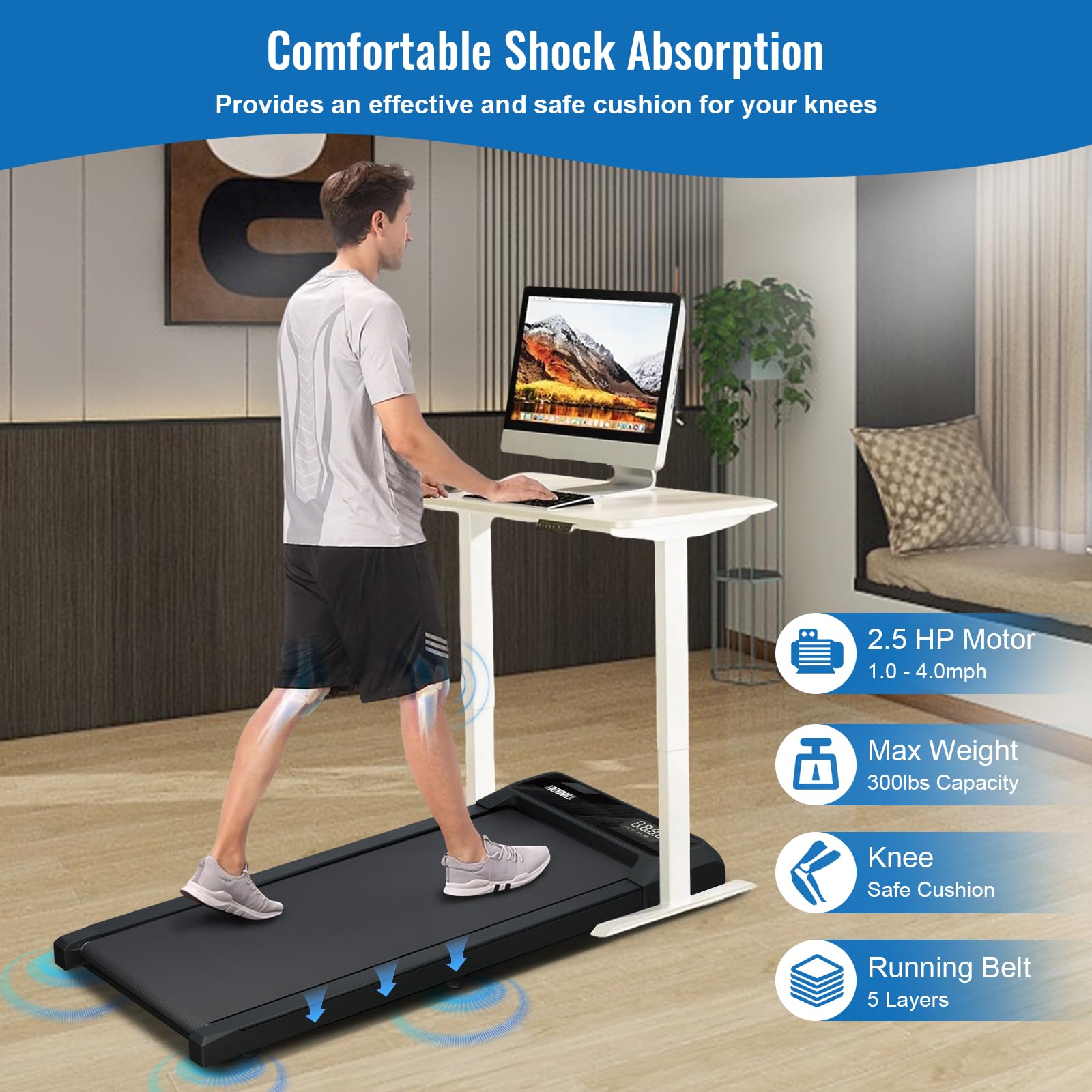 Sevobal Walking Pad, Under Desk Treadmill With Manual Incline & Handles, 2.5Hp Portable Walking Treadmill With Remote Control, C