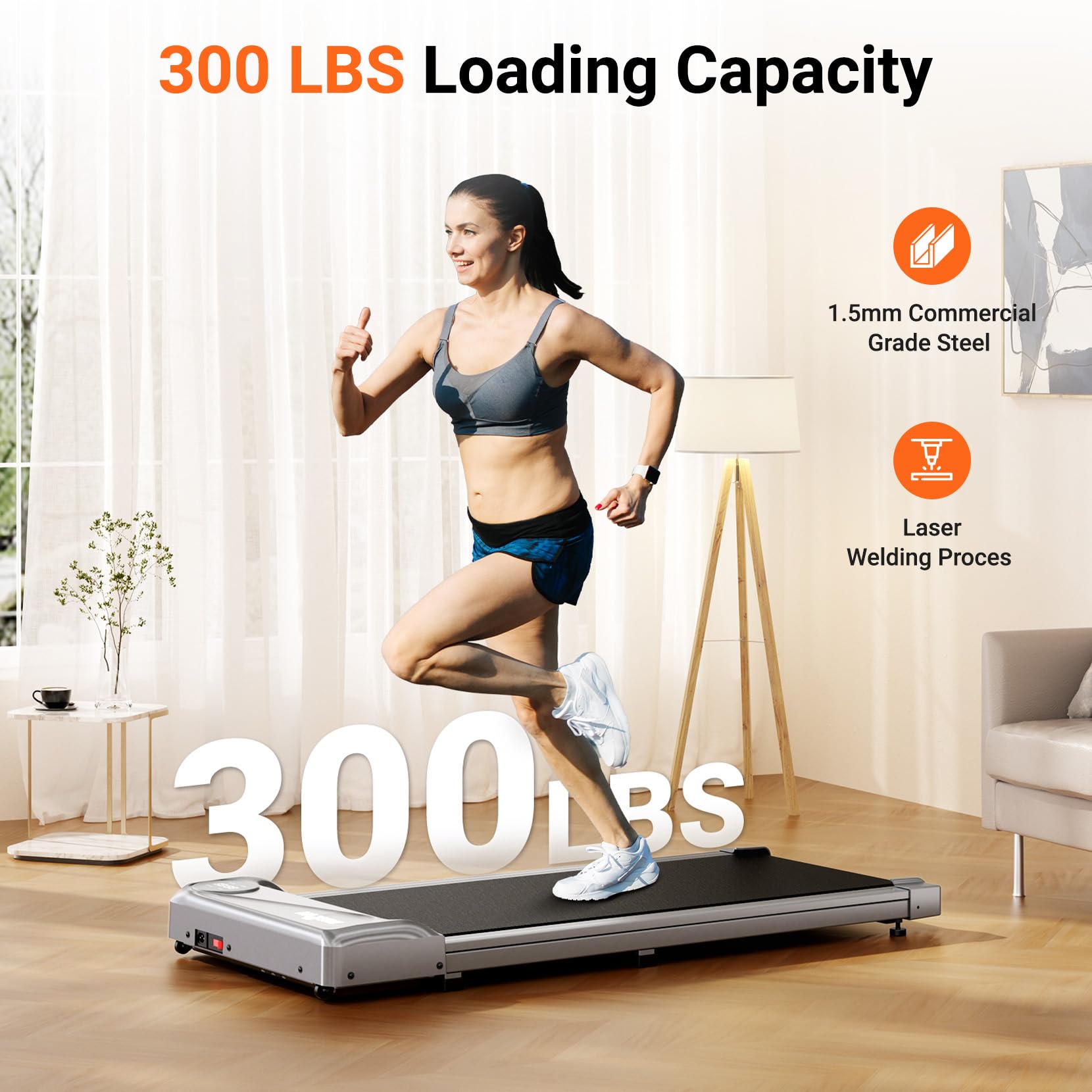 Therun Walking Pad Under Desk, Portable Mini Treadmill For Home/Office, 2.5Hp Jogging Machine With 300 Lbs Weight Capacity, Remo