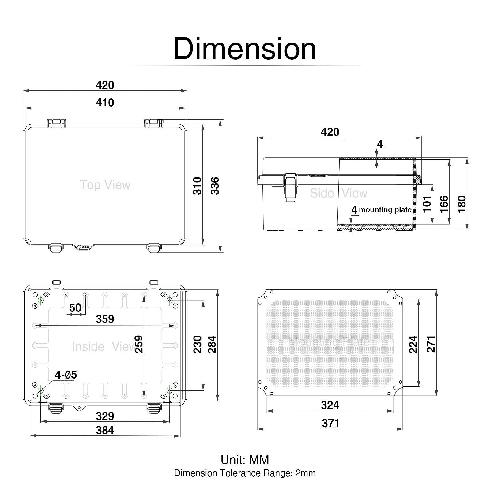 Qilipsu Clear Hinged Cover Stainless Steel Latch 410X310X180Mm Junction Box With Mounting Plate, Universal Ip67 Project Box Wate