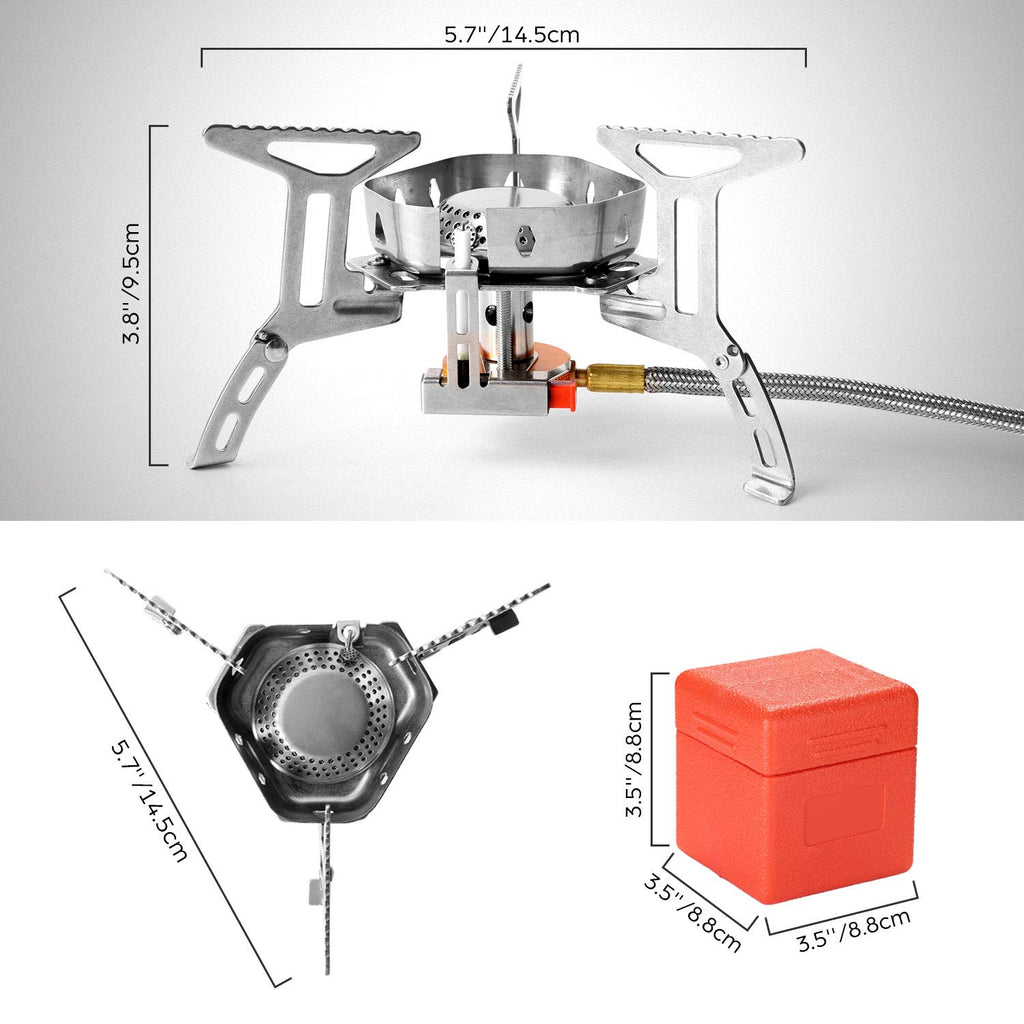 Odoland 3500W Windproof Camp Stove Camping Gas Stove With Fuel Canister Adapter, Piezo Ignition, Carry Case, Portable Collapsibl