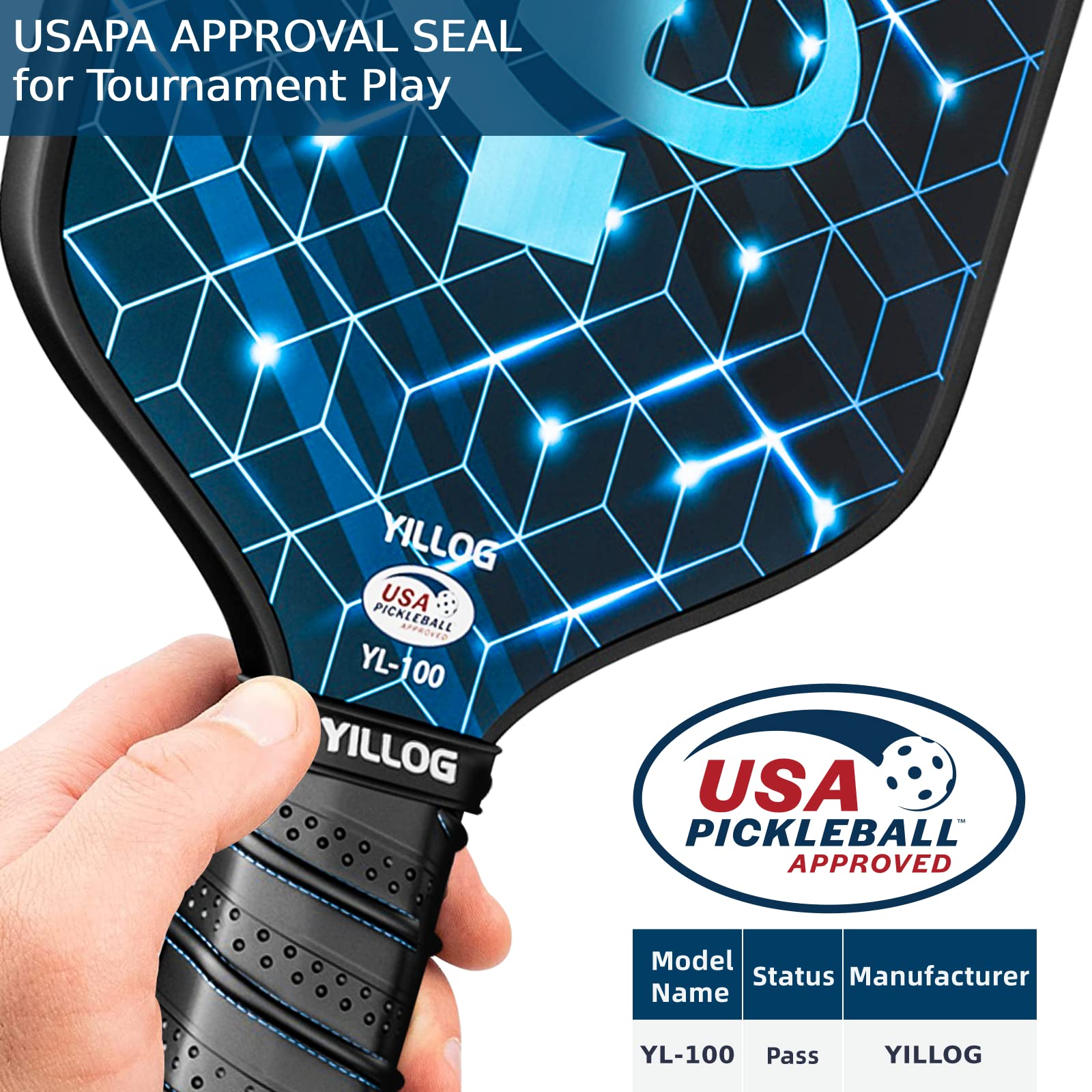 Yillog Pickleball Paddles, Usapa Approved, Set Of 4, Fiberglass Surface Pickleball Set, 4 Pickleball Balls, 4 Cooling Towels, Pi