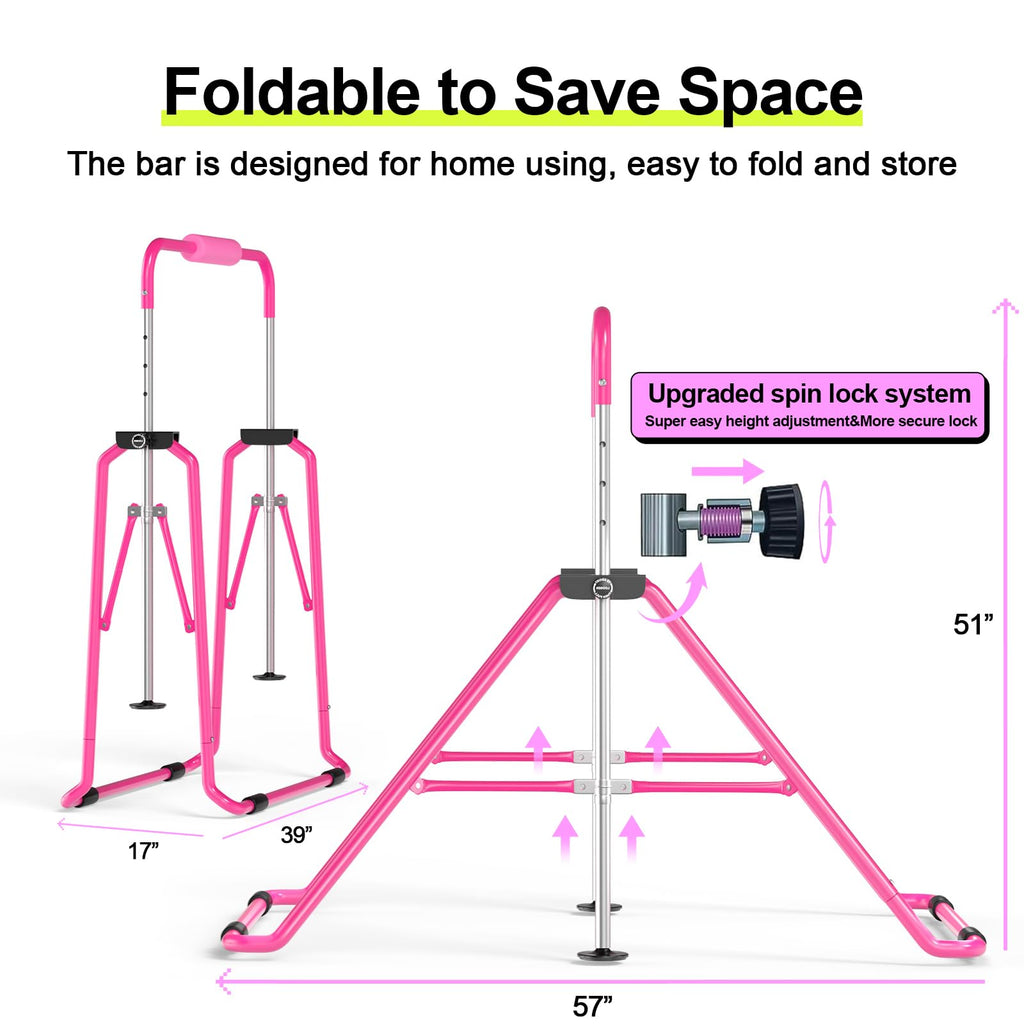Safly Fun Expandable Gymnastics Bars Junior Training Bar Gymnastic Folding Horizontal Bars With Mat For Kids(Pink+Mat)