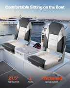 Vevor High Back Boat Seat 2 Pack, Folding Fishing Boat Seat With Thickened Sponge Cushion & Waterproof Pvc Leather, Aluminum All