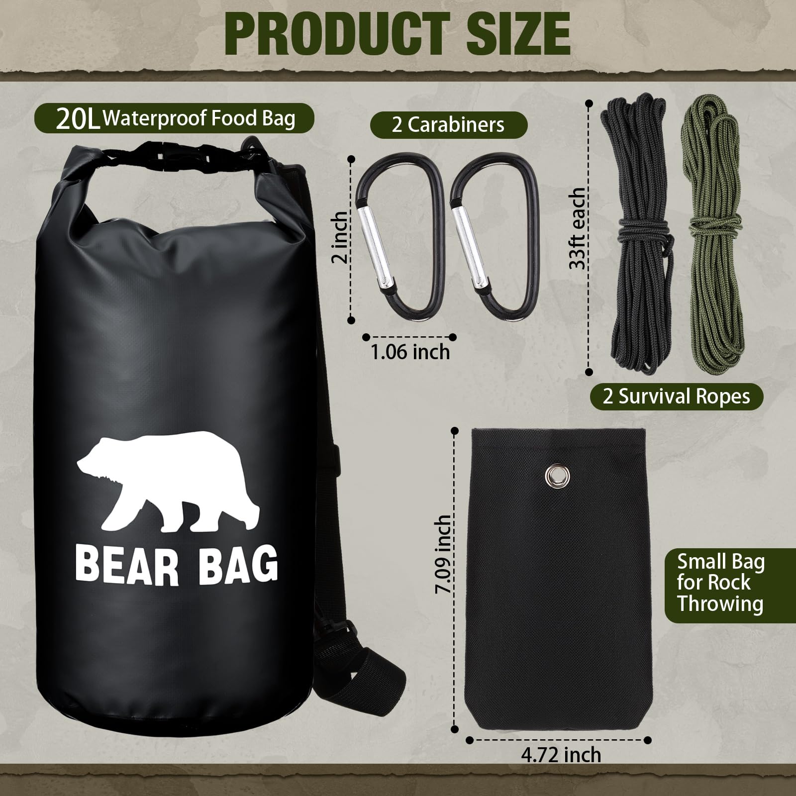 Foilswirl 1 Set Bear Food Bag For Camping Ultralight Food Hanging System Includes Waterproof Bear Bag, Nylon Ropes, Hooks For Ca