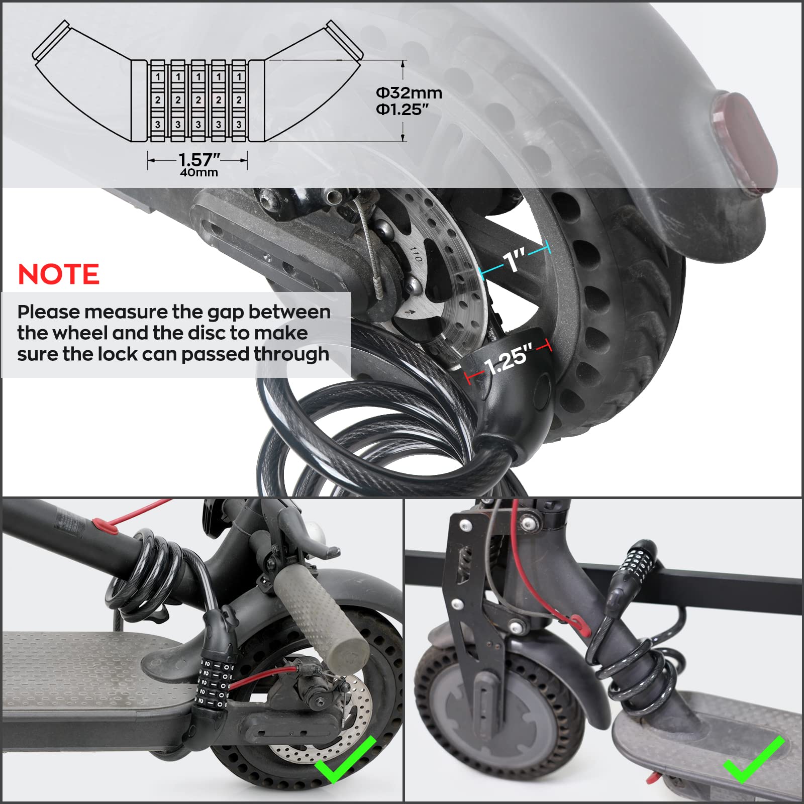 Seway Scooter Lock Cable For Xiaomi Mijia M365 Es Series, Bicycle Combination Locks Coiled Chain Lock Basic Self Coiling Core St
