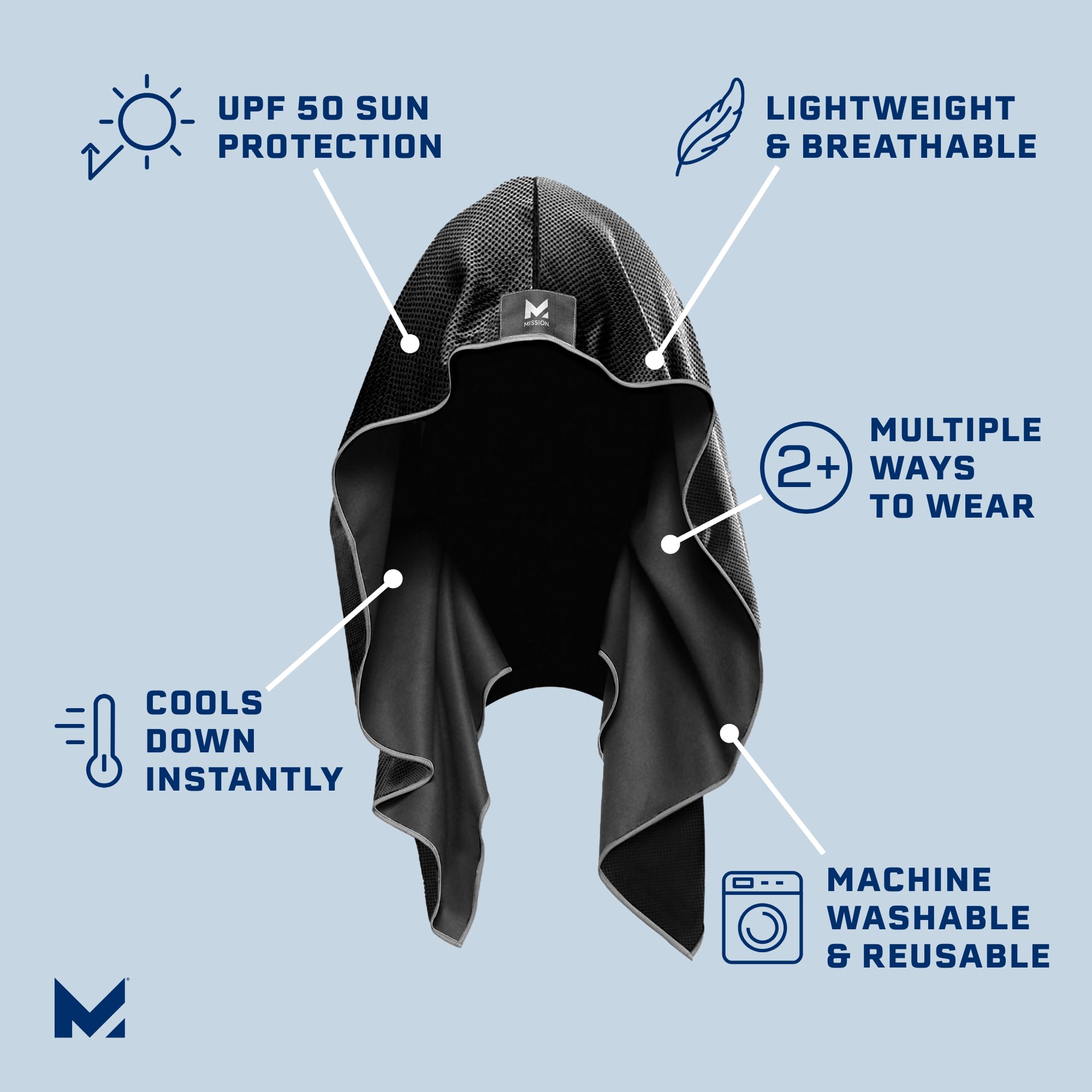 Mission Cooling Hoodie Towel, Black - Soft, Durable Microfiber - Cools Up To 2 Hours - Upf 50 Sun Protection - Machine Washable