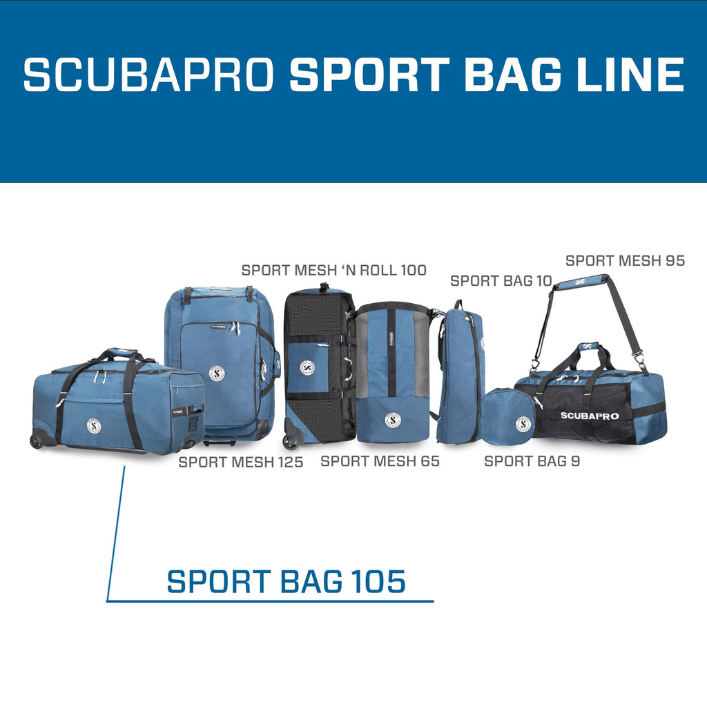 SCUBAPRO Sport 105 Wheeled Dive Bag with Telescopic Double-Bar Tow Handle, Carry Handles and Double Duffel Straps for Scuba Divi