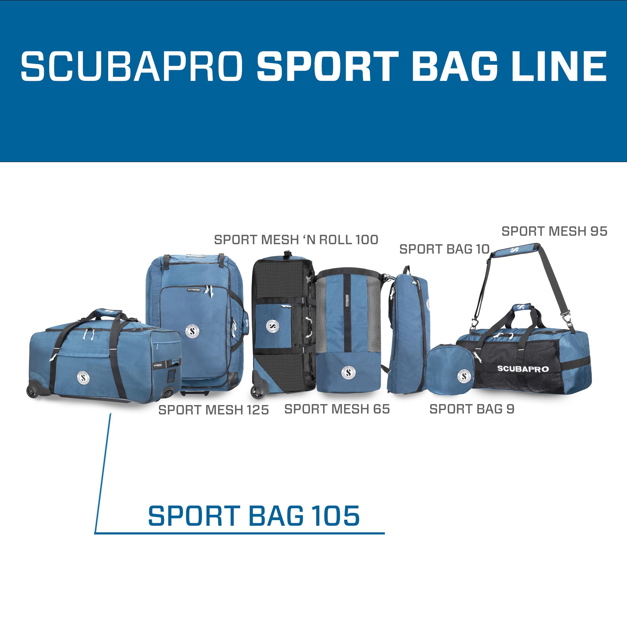 SCUBAPRO Sport 105 Wheeled Dive Bag with Telescopic Double-Bar Tow Handle, Carry Handles and Double Duffel Straps for Scuba Divi
