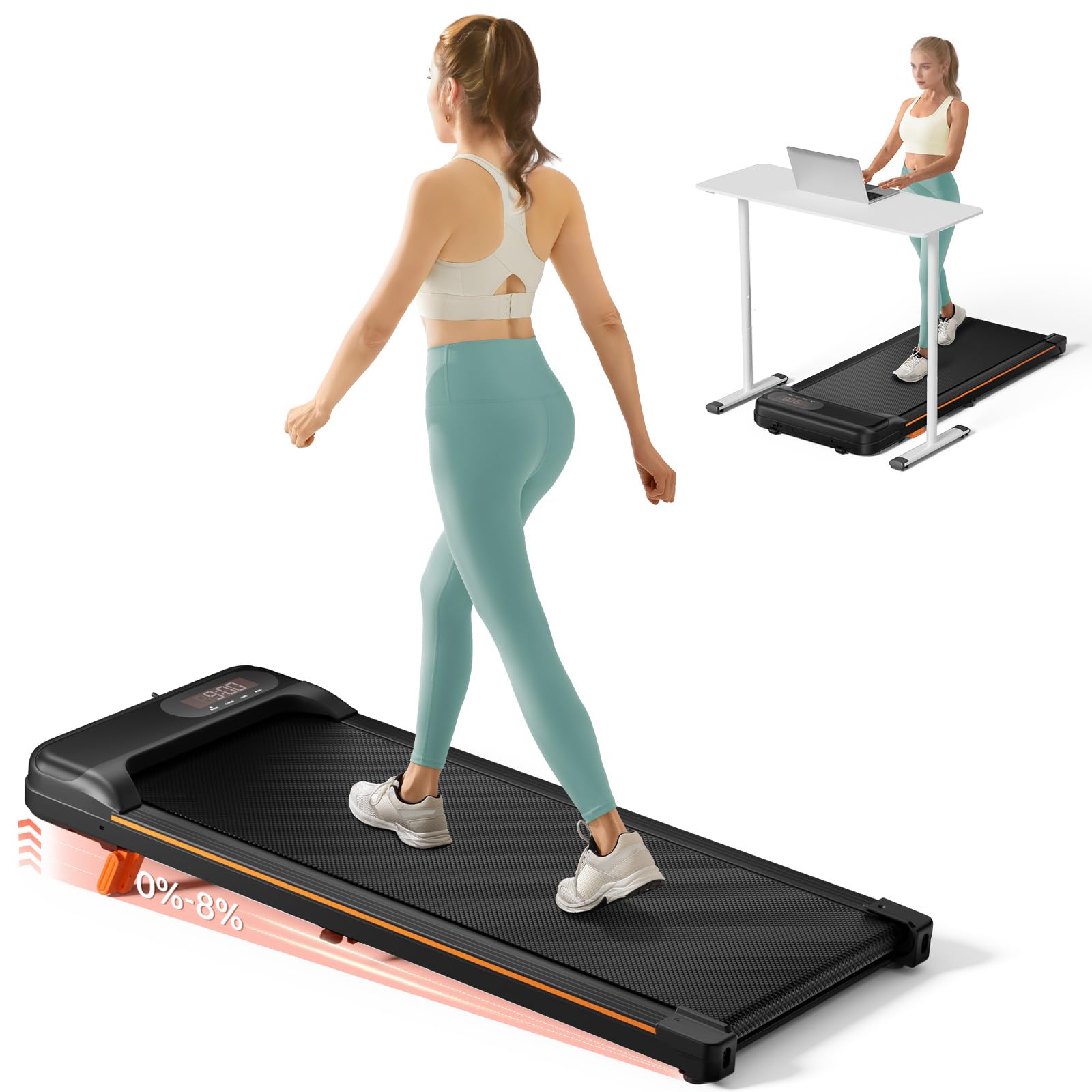Abonow Walking Pad, Under Desk Treadmill With Incline For Home Office 2.5Hp Portable Walking Treadmill With 280 Lbs Weight Capac