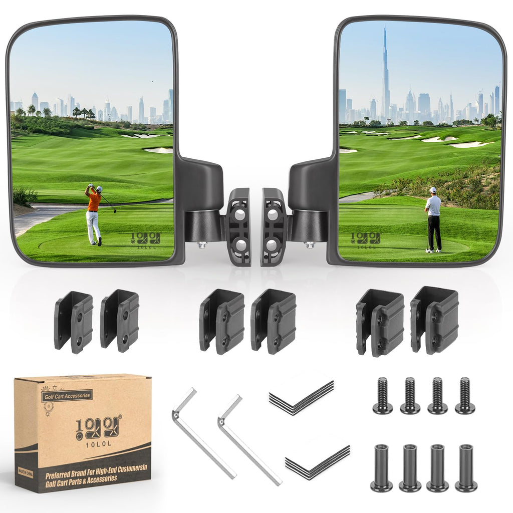 10L0L Golf Cart Mirror No Drilling Side Mirrors Universal For Club Car, Ezgo,Yamaha, Folding Side Rear View Mirrors Adjustable 1