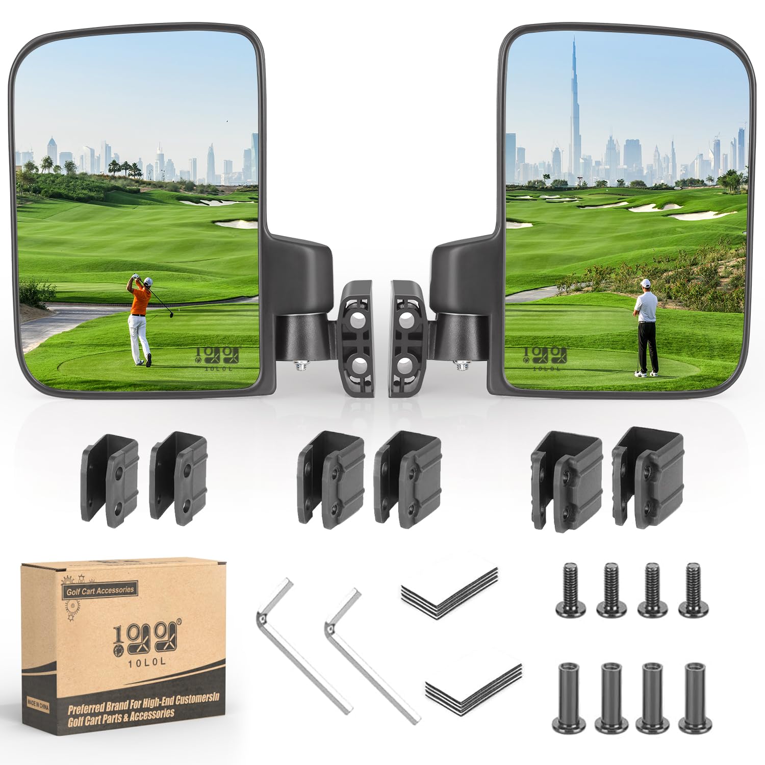 10L0L Golf Cart Mirror No Drilling Side Mirrors Universal For Club Car, Ezgo,Yamaha, Folding Side Rear View Mirrors Adjustable 1