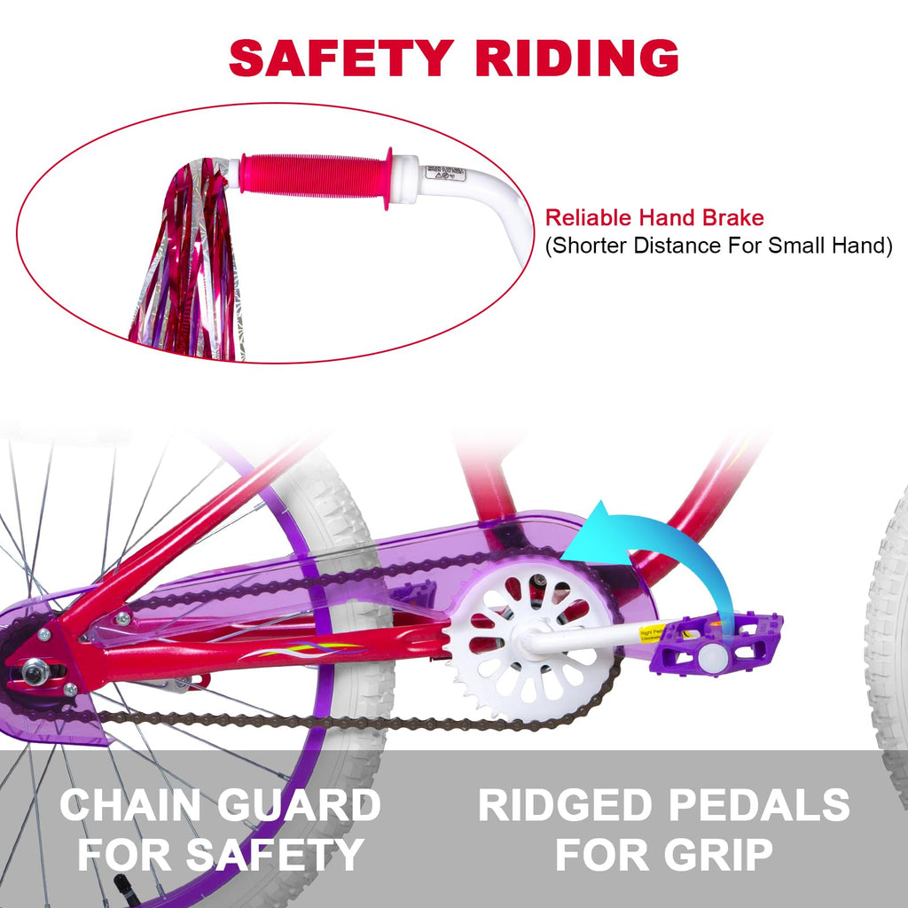 Weize Girls Bike For 6-12 Years Old Kids, 20 Inch Kids Bike With Training Wheels, Streamers, Basket And Doll Seat, Children Bicy