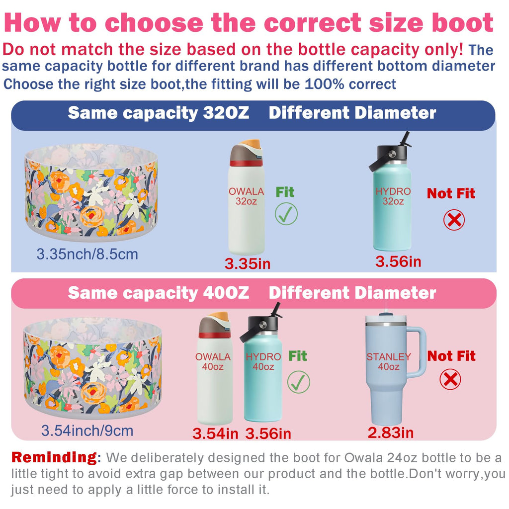 Heyskay 2Pcs Silicone Boot For Owala Flask Water Bottle 24Oz Anti-Slip Protective Sleeve For Owala Twist,Freesip And Flip Stainl