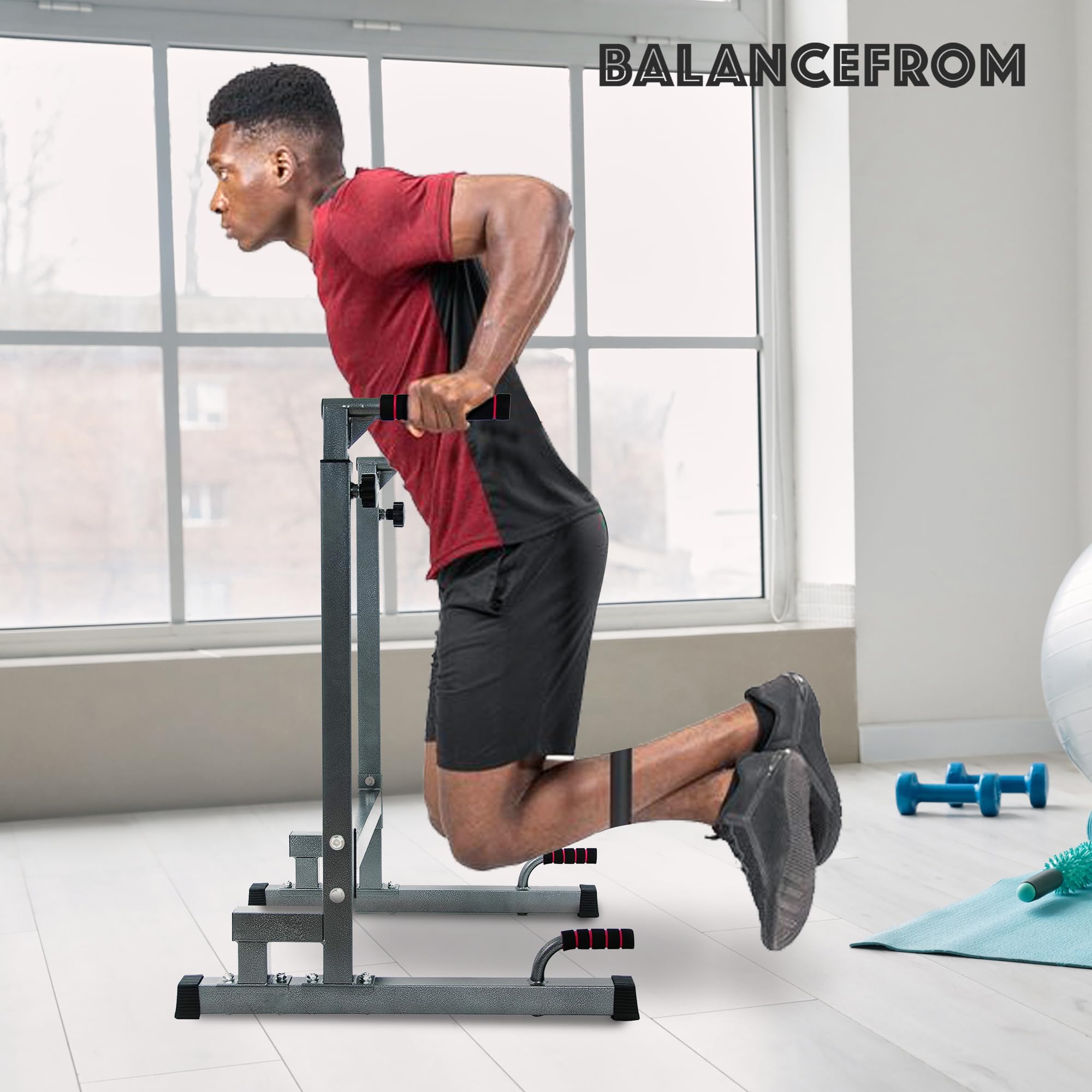 Balancefrom Multi-Function Dip Stand Dip Station Dip Bar With Improved Structure Design, 500-Pound Capacity, Gray