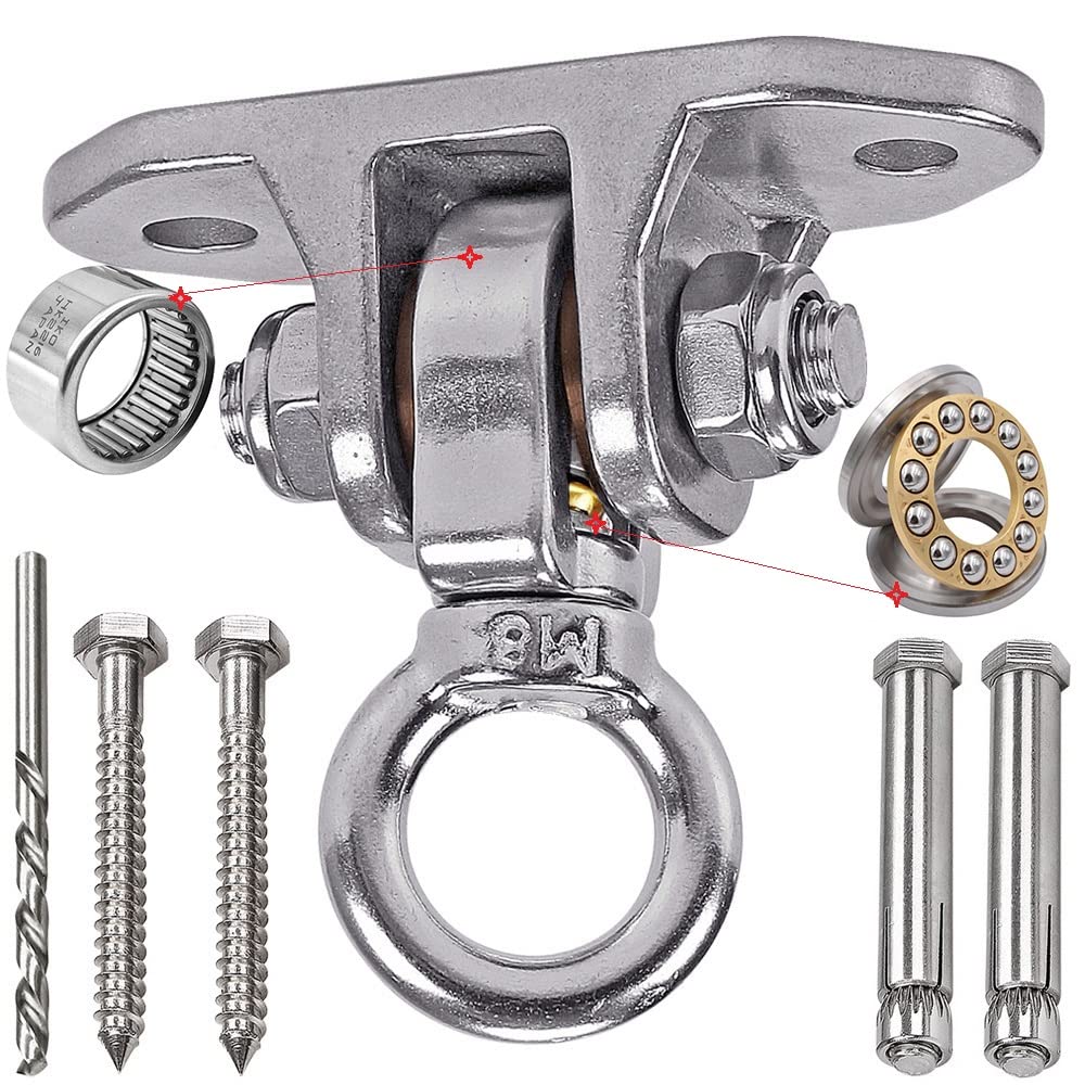 Yyiwhmy Silent Bearing Swivel Swing Hanger Stainless Steel Heavy Duty 180+360 Swivel Swing Hook 1500 lb Capacity Playground Yoga