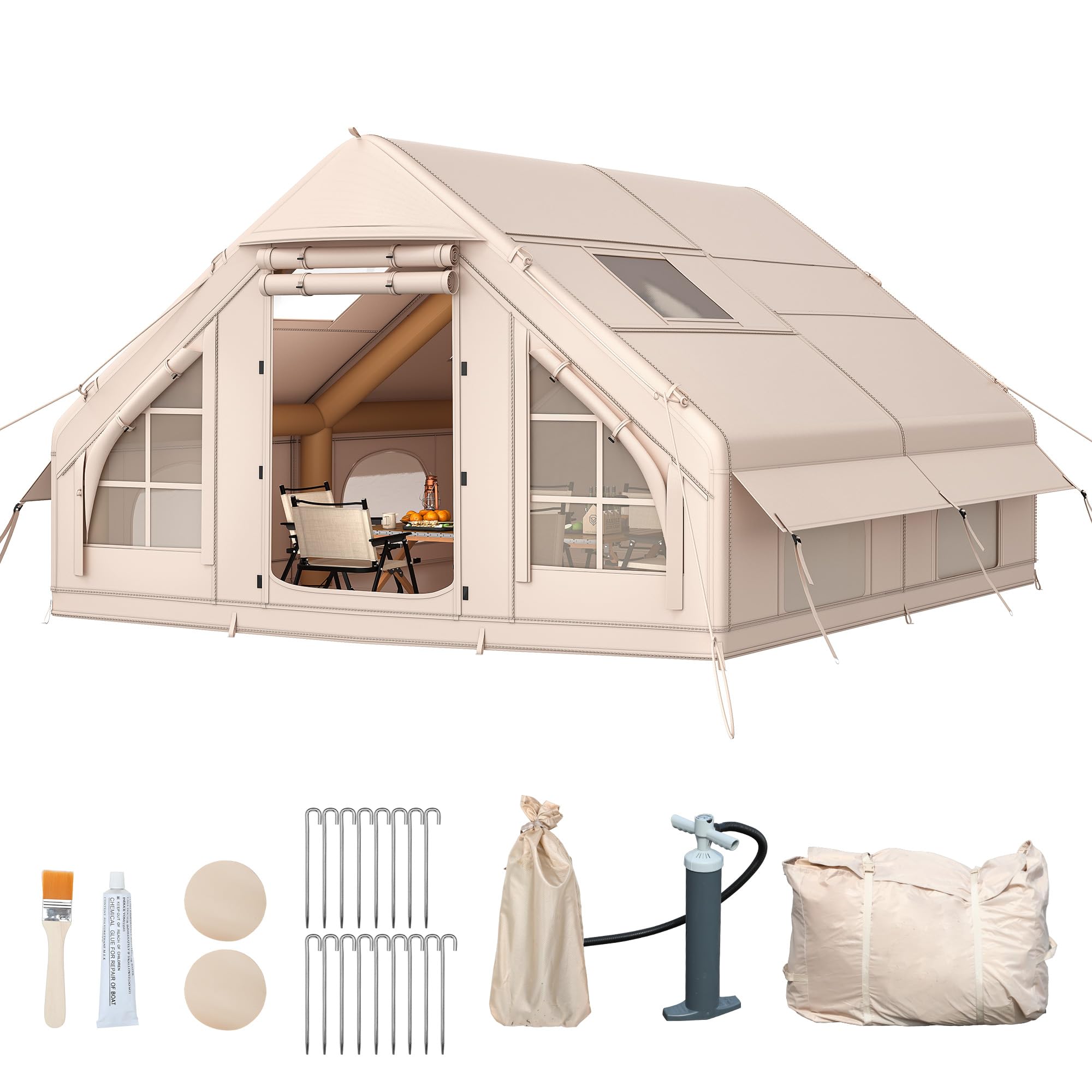 DWVO 13FT X 10FT Inflatable Camping Tents, 6-8 People Inflatable House Tents with Pump, Easy Setup with Explosion Proof Valve, W