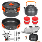 Bisgear Camping Cookware Kettle Backpacking Stove Mess Kit, Camping Pots And Pans Set With Cups Plates Utensils, Camping Kitchen