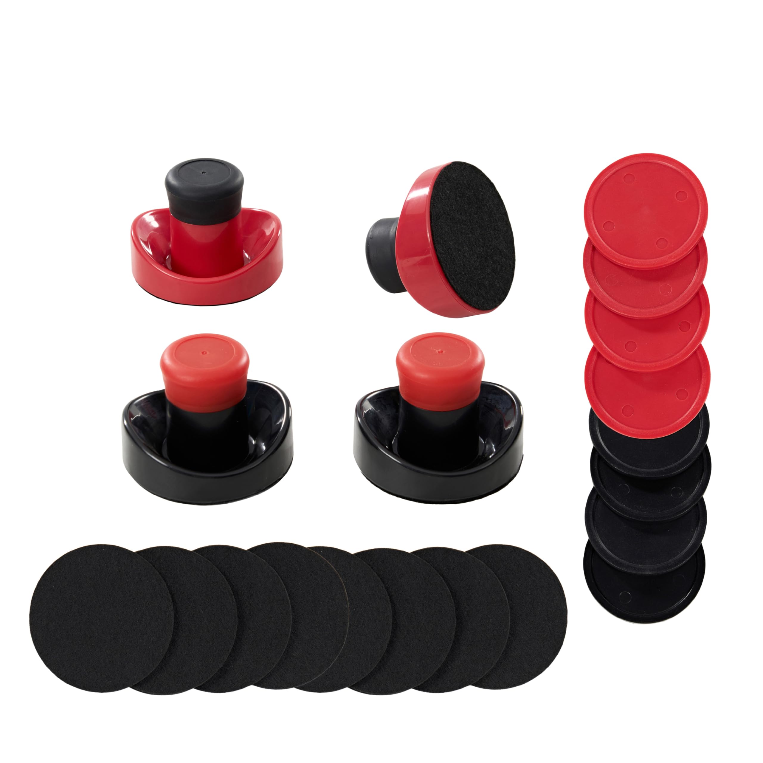 MD Sports Air Hockey Accessories Set 4 Pushers, 8 Pucks, 8 Pads, Fits 60 to 72 in Air Hockey Tables, Red and Black