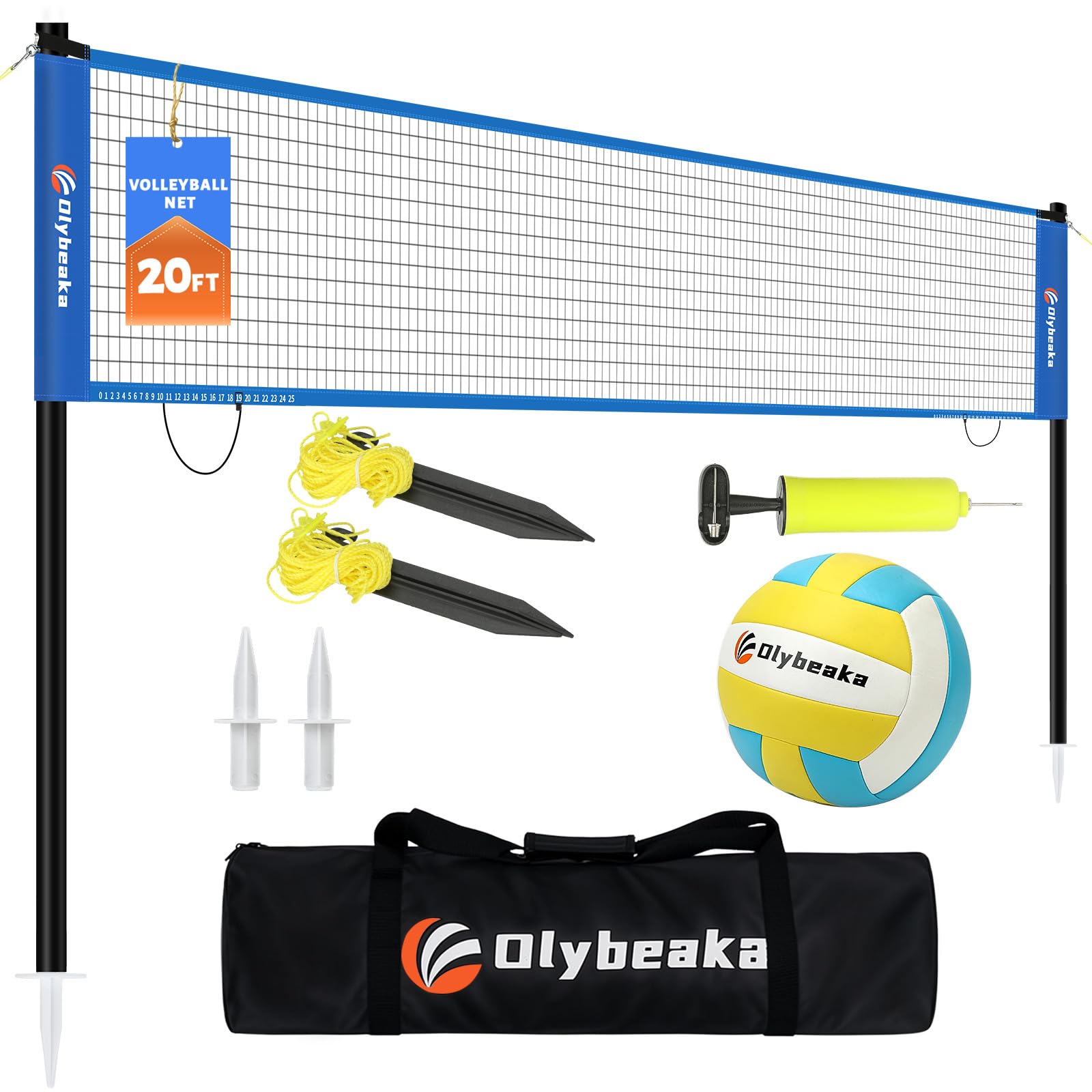 20FT Outdoor Volleyball Net Set System for Backyard Beach with Anti-Sagging Net, Iron Adjustable Height Poles, Soft PU Volleybal