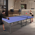 Ping Pong Table Foldable Indoor 8/8.5/9FT Single Player Playback Mode Game Set with Paddles and Balls (Blue-9x4.1FT)