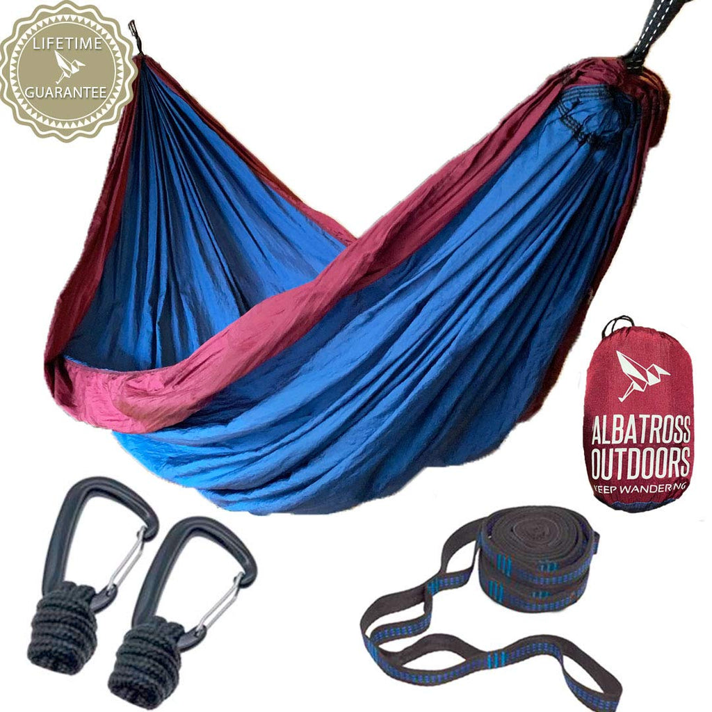 Albatross Outdoors Xl Double Camping Hammock - Quality Breathable Ripstop Nylon - High Capacity - Includes Tree Straps And Carab