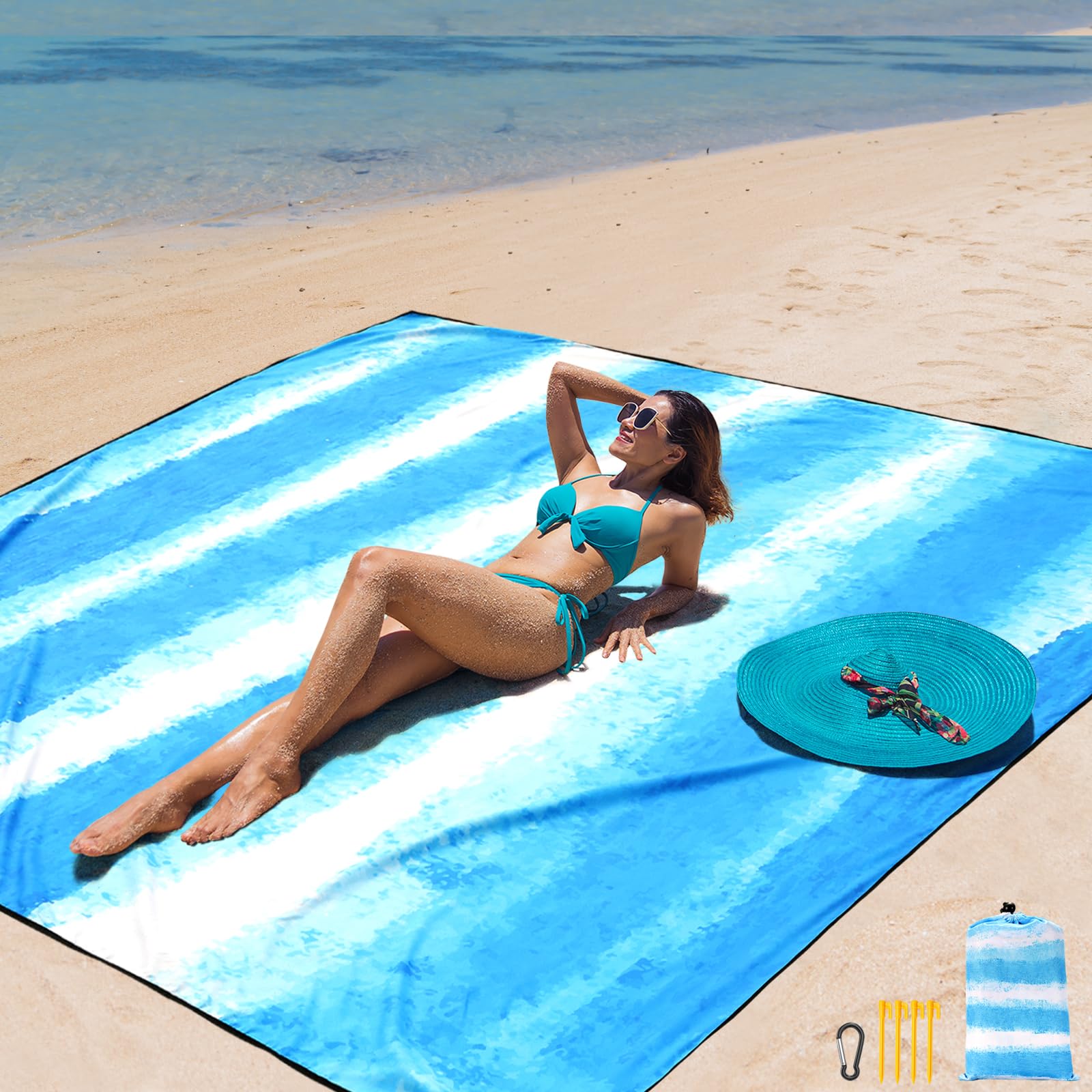 Aisparky Beach Blanket Waterproof Sandproof Extra Large Beach Mat 79 X 83/120X108 For 2-8 Adults Quick Drying Durable Outdoor Pi