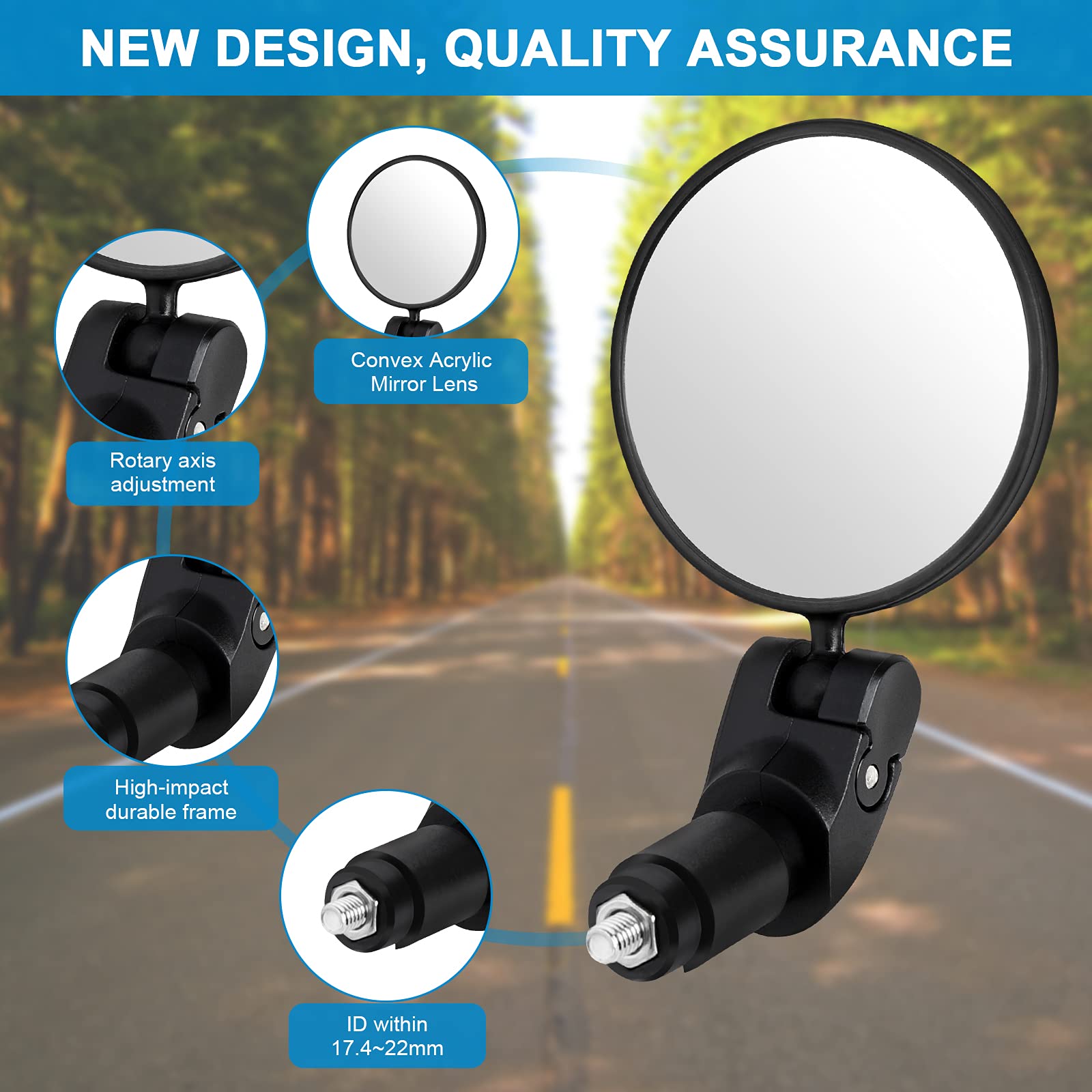 Accmor 2Pcs Bike Mirror, Bar End Bicycle Riding Rearview Mirrors For Handlebars, Adjustable 360