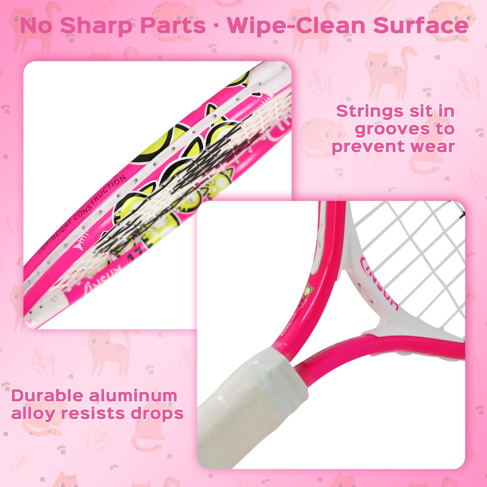 Insum 17'' Junior Toddler Tennis Rackets For Little Kids Tennis Racquet For 2-4 Years (17Inch-Pink)