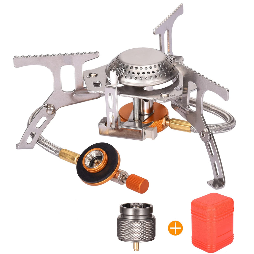 Sagafly Portable Camping Gas Stove With 1Lb Propane Tank Adapter, Foldable Camp Stove Backpacking Stove With Piezo Ignition For 
