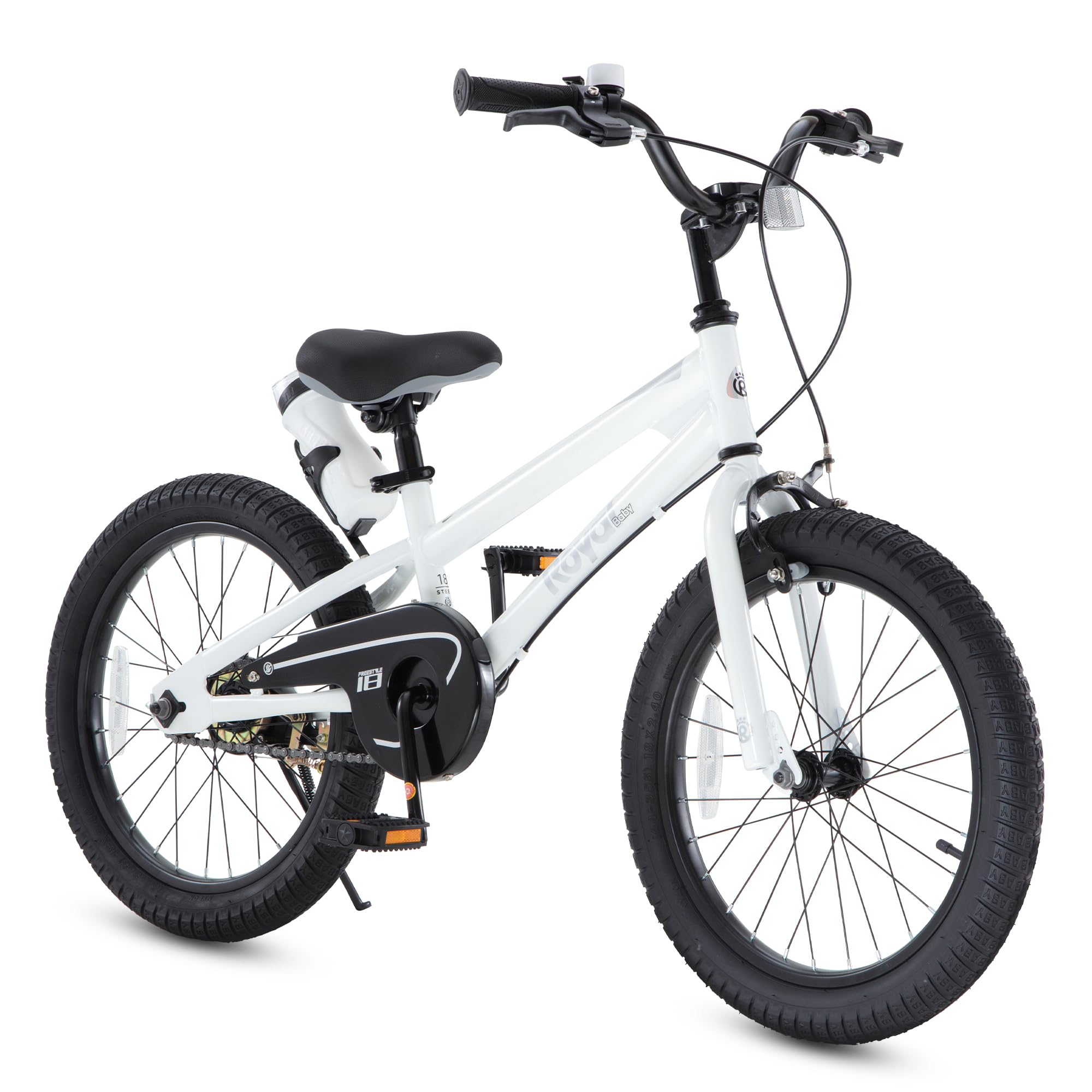 Royalbaby Freestyle Outdoor Childrens Bicycle Dual Handbrakes Sporty Kid Bike with Kickstand and Adjustable Seat, 18 Inch, Whit