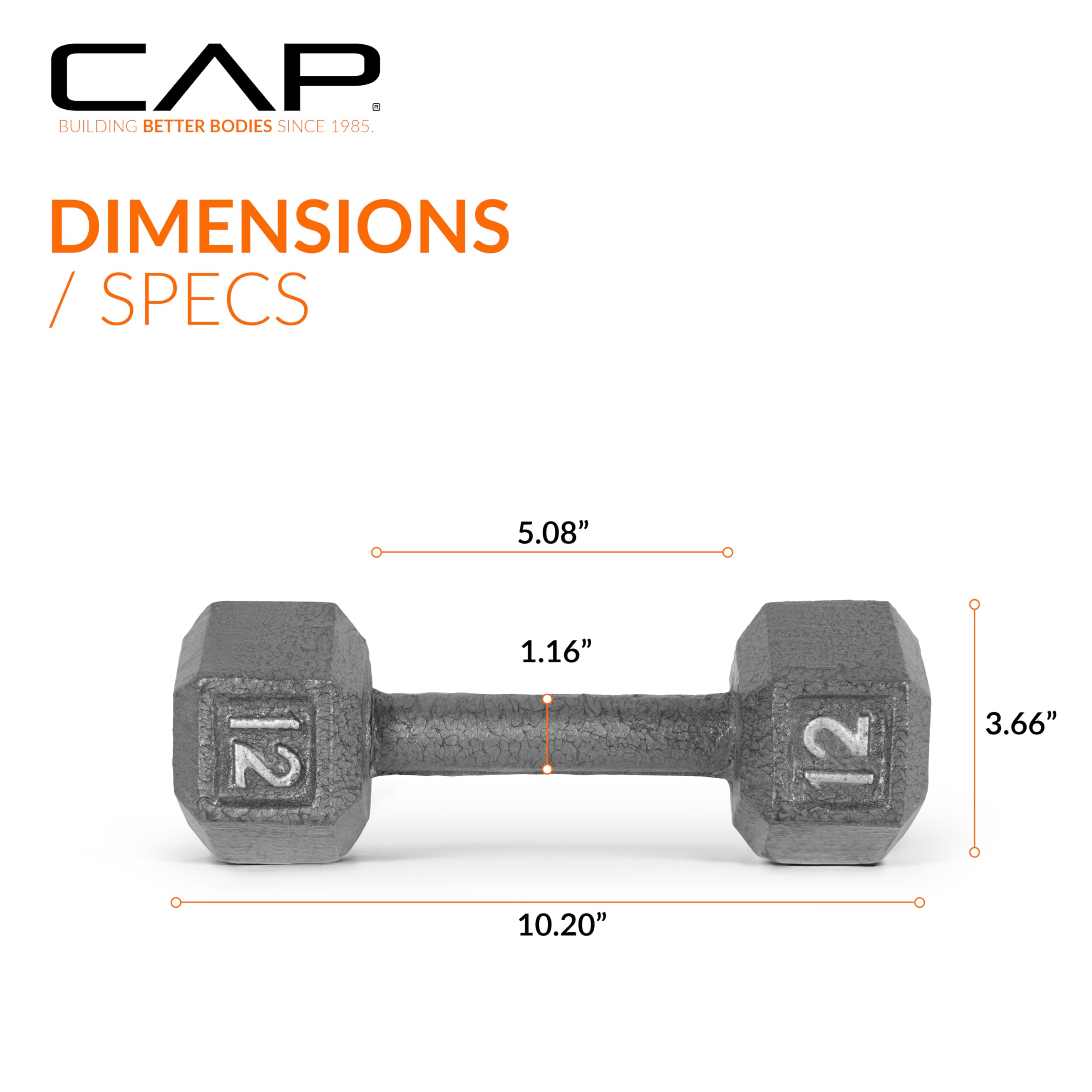 Cap Barbell Cast Iron Hex Dumbbell, Single, 12 Lb