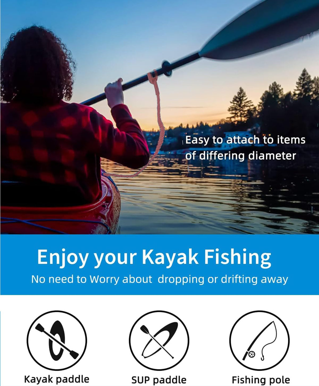 Oceanbroad Kayak Paddle Leash With D-Ring Stretchable Bungee Strap Lanyard Rope For Sup Kayaking Boating Canoeing Fishing Pole R