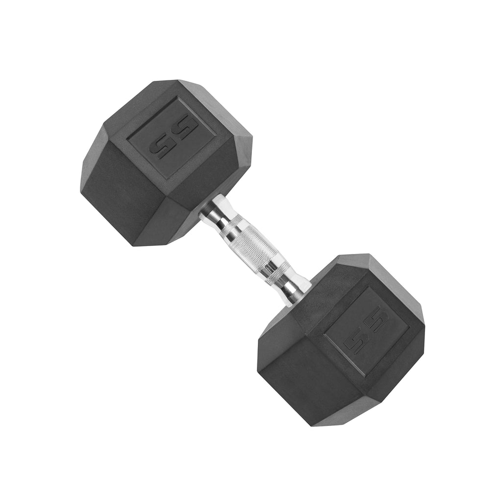 CAP Barbell 55 LB Rubber Coated Hex Dumbbell Hand Weight - Single | Chrome Handle