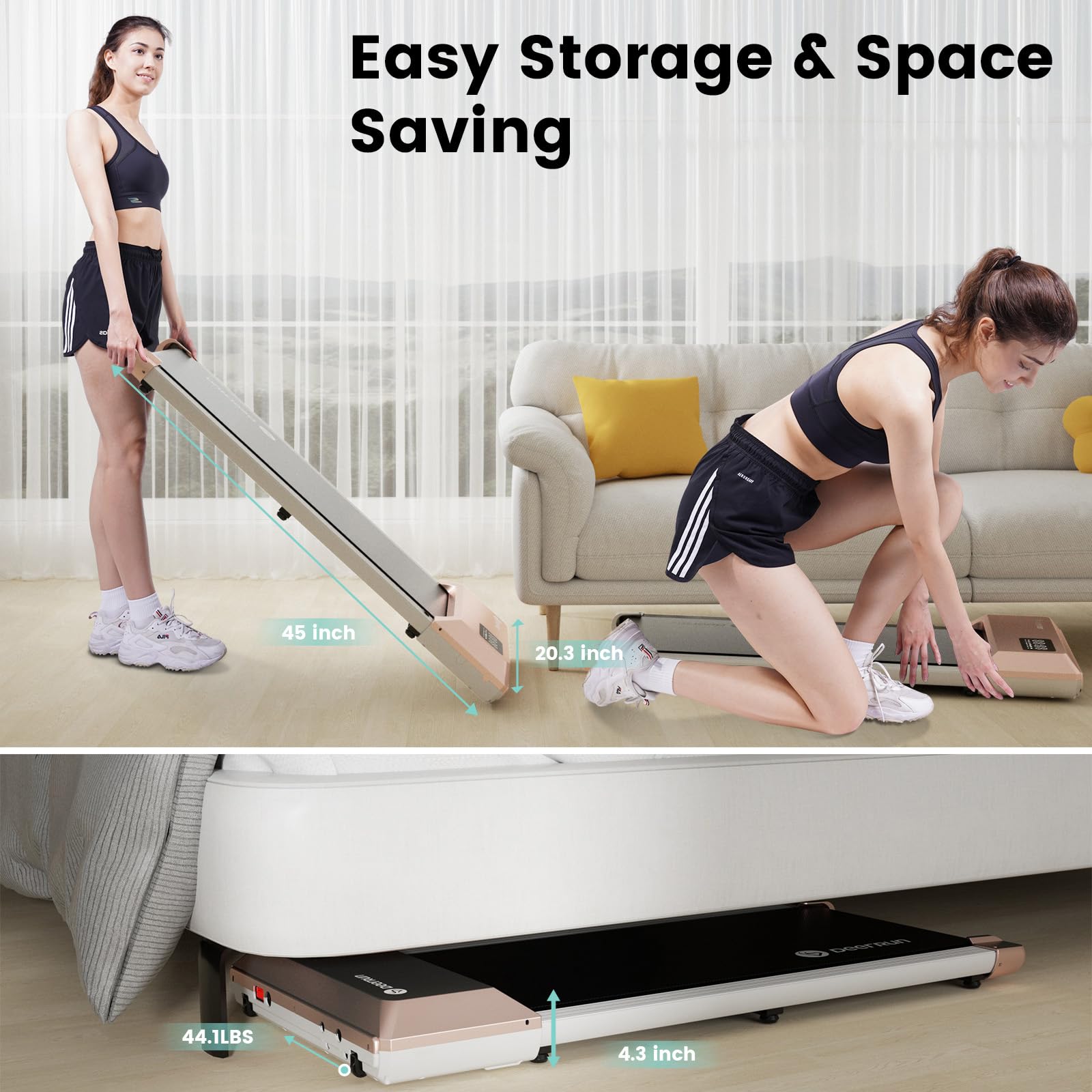 Deerrun Walking Pad, 2025 Smart Under Desk Treadmill, Treadmills For Home/Office, 2 In 1 Walk Pad Treadmill With Led Dispaly & R