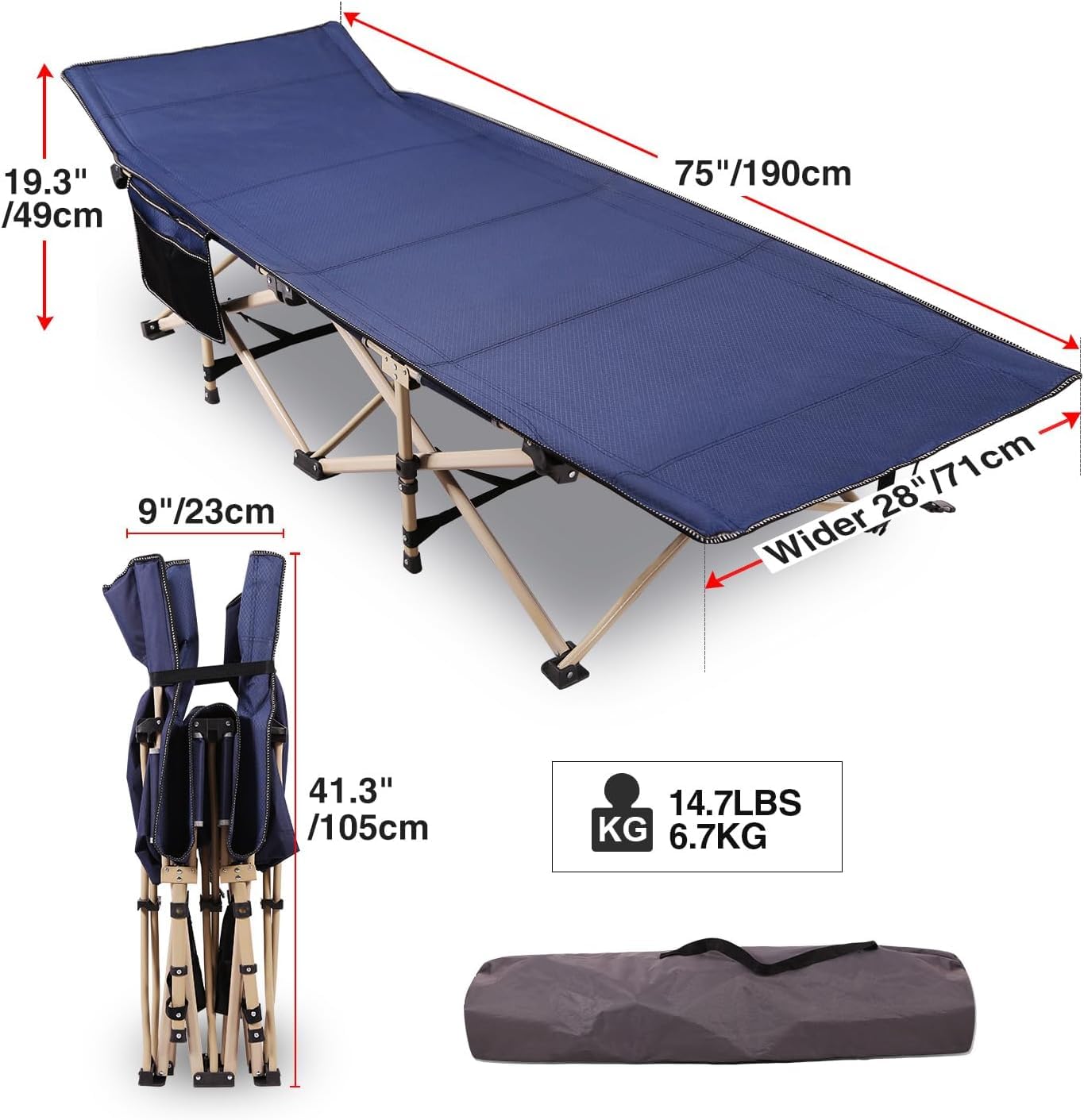 Redcamp Folding Camping Cot For Adults 500Lbs, Heavy Duty Wide Sleeping Cots With Carry Bag Portable For Camp Office Use, Grey 7