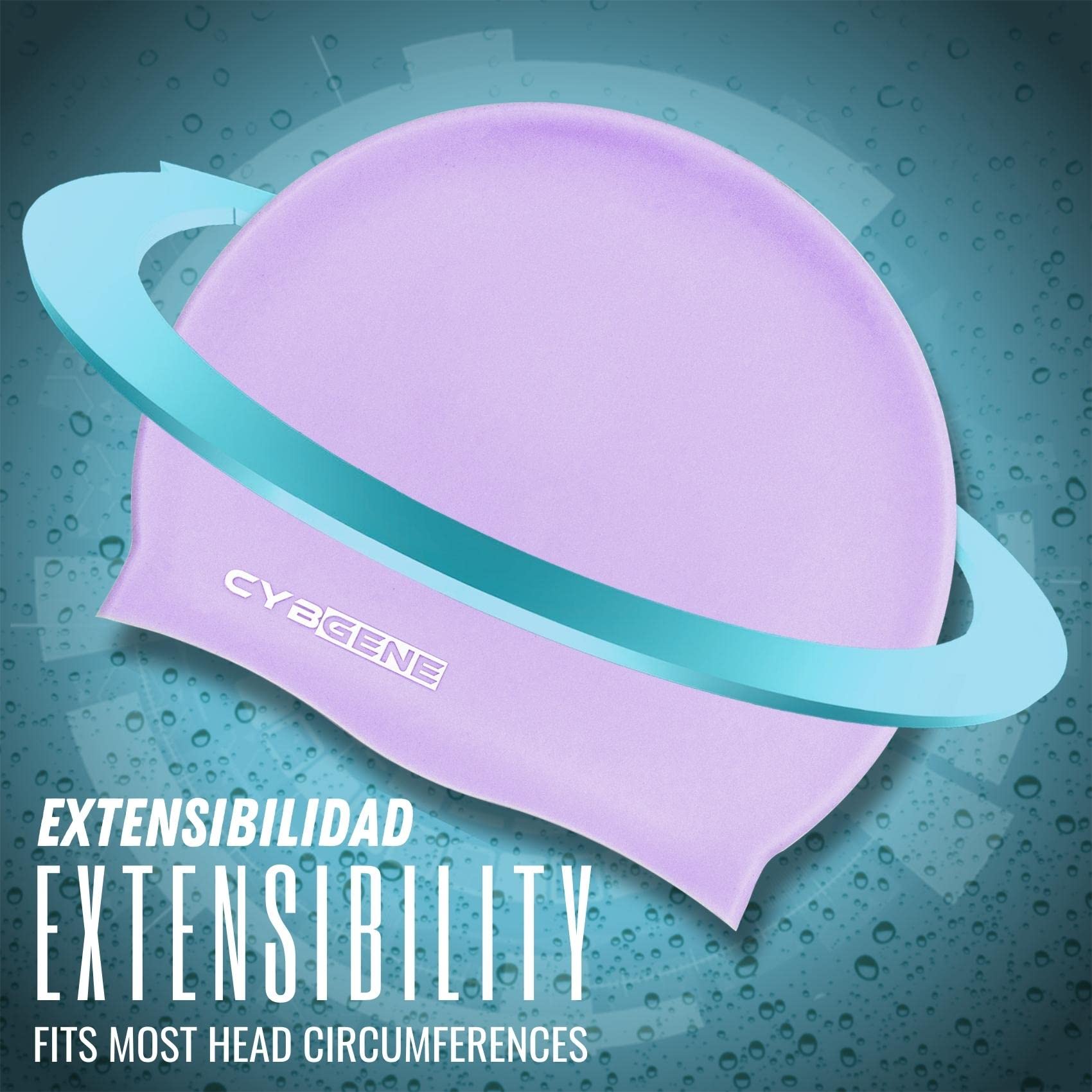 Cybgene Silicone Swim Cap, Unisex Swimming Cap For Women And Men, Bathing Cap Ideal For Short Medium Long Hair-Light Pastel Purp
