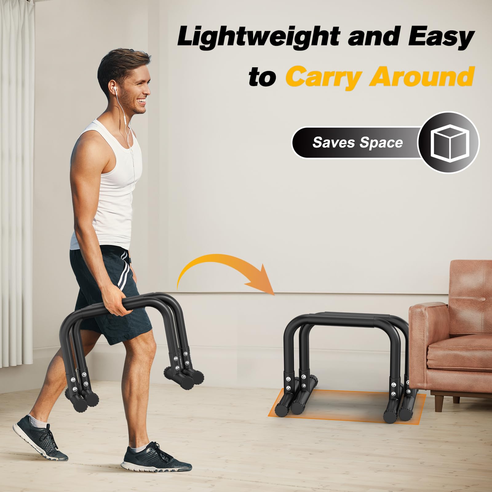 Relife Rebuild Your Life Push Up Bar,14In High Steel Parallettes Bars,Dip Station Strength Training At Home Gym Workout.Calisthe