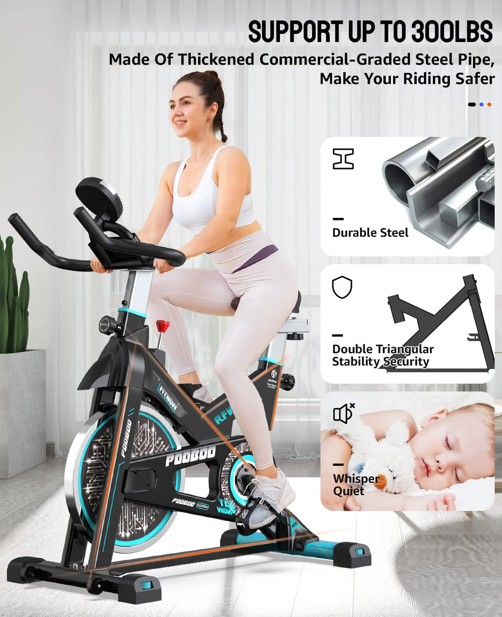 Exercise Bike Adjustable Resistance Cardio Workout Indoor Fitness Bike W/Lcd Monitor Adjustable Seat Straps Foot Pads Home Offic