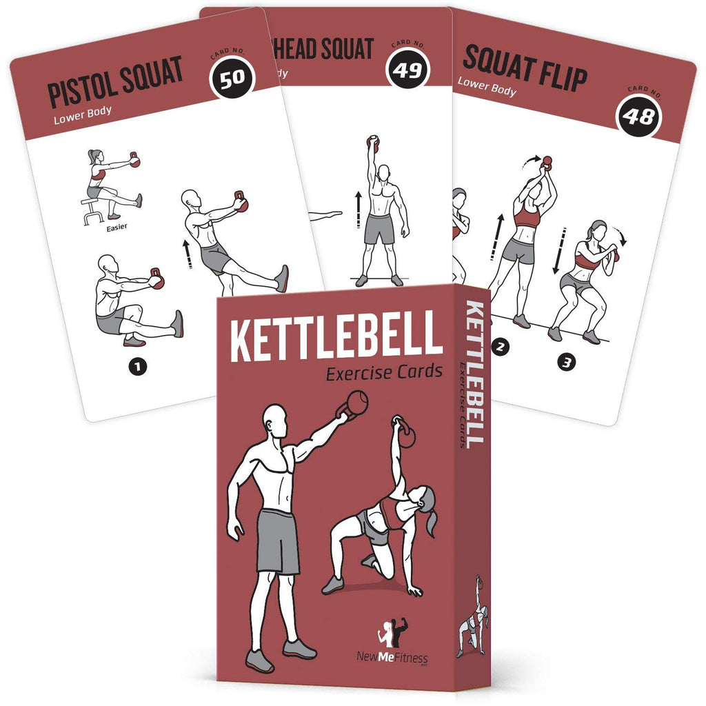 Newme Fitness Kettlebell Workout Cards, Instructional Fitness Deck For Women & Men, Beginner Fitness Guide To Training Exercises