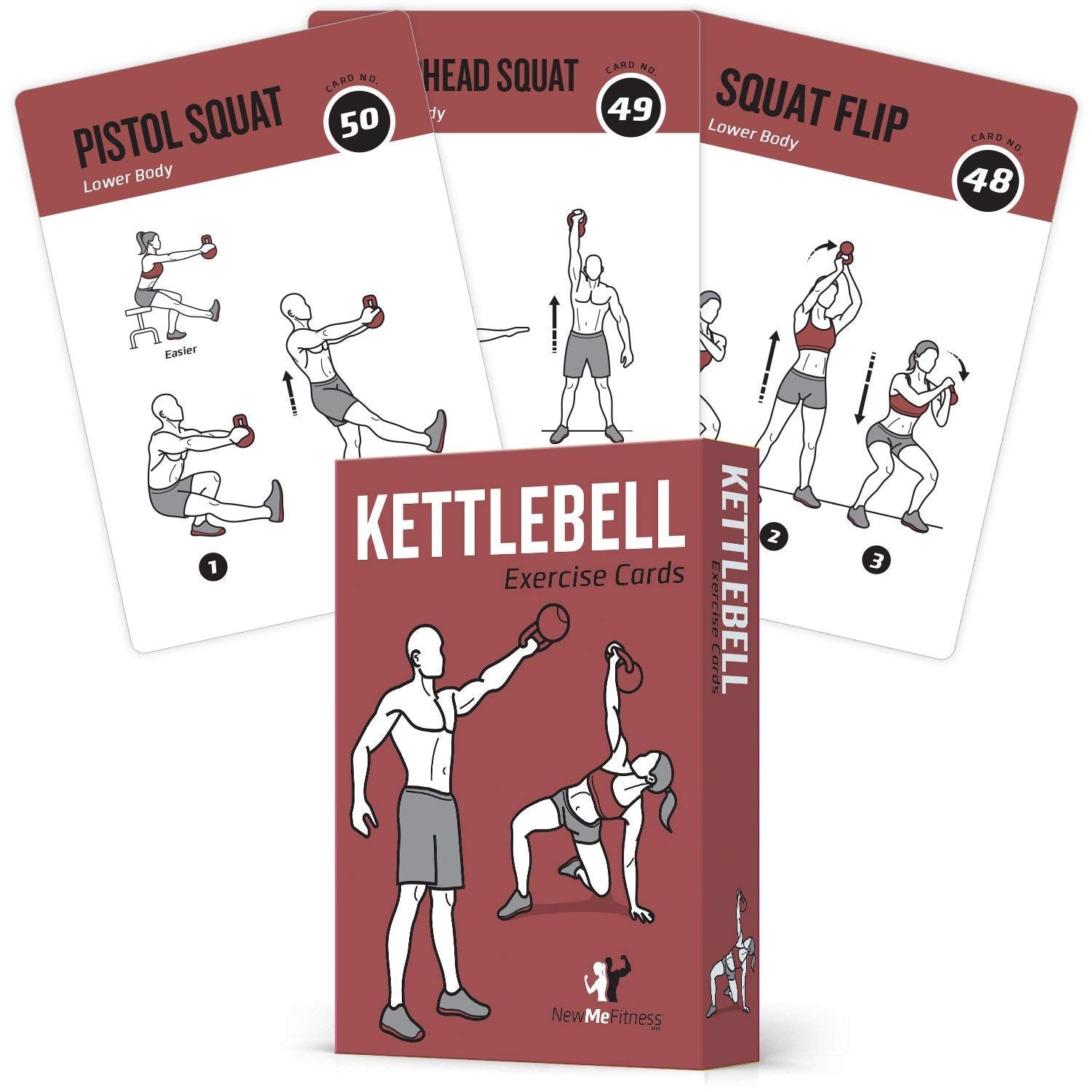 Newme Fitness Kettlebell Workout Cards, Instructional Fitness Deck For Women & Men, Beginner Fitness Guide To Training Exercises