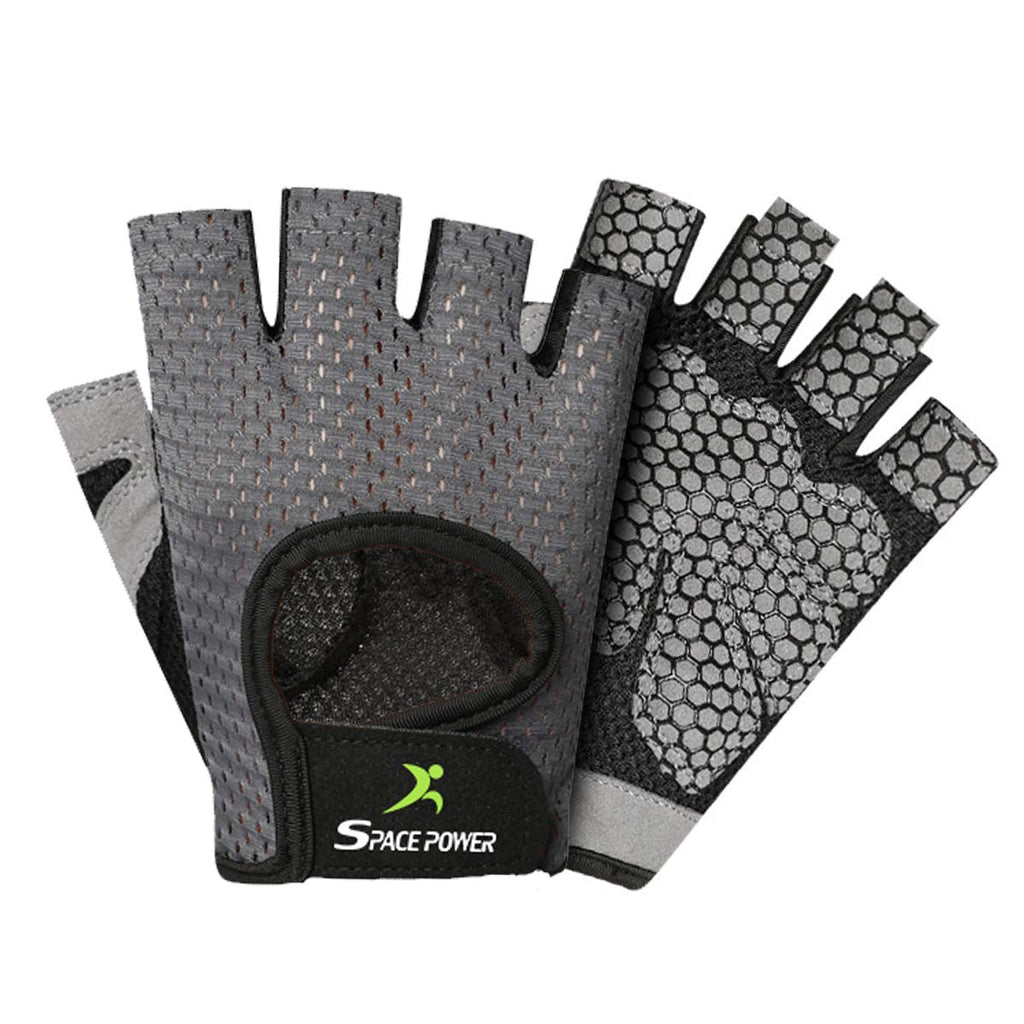 Spacepower Workout Gloves, Weight Lifting Gloves For Women&Men, Lightweight Breathable Gym Gloves For Exercise (Large, Gray)