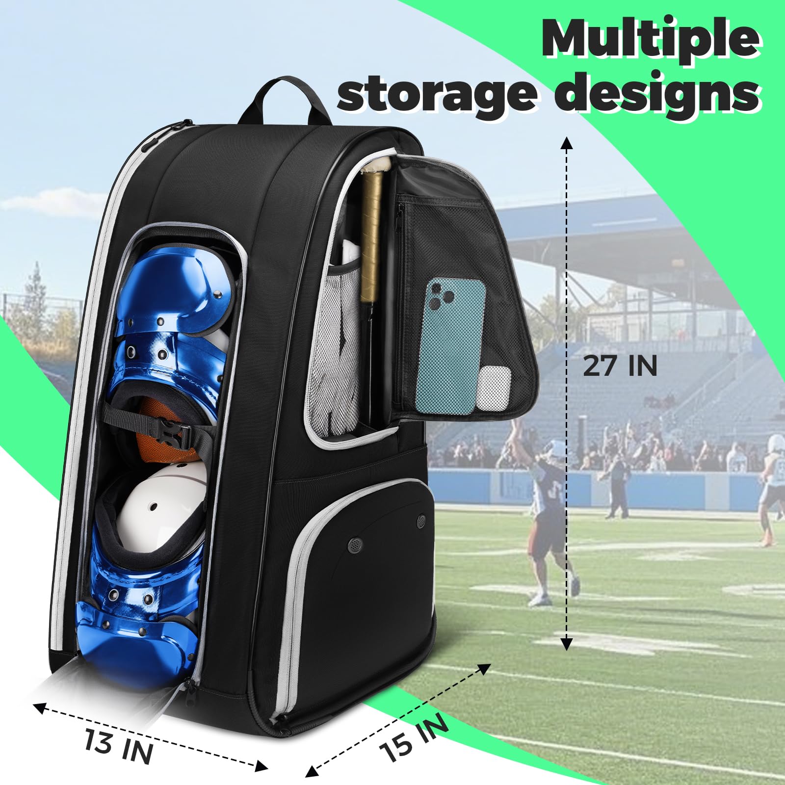 Yorepek Football Bag For Equipment, Large Football Backpack, Duffle Bag For Shoulder Pads & Shoes Compartment,Baseball,Basketbal